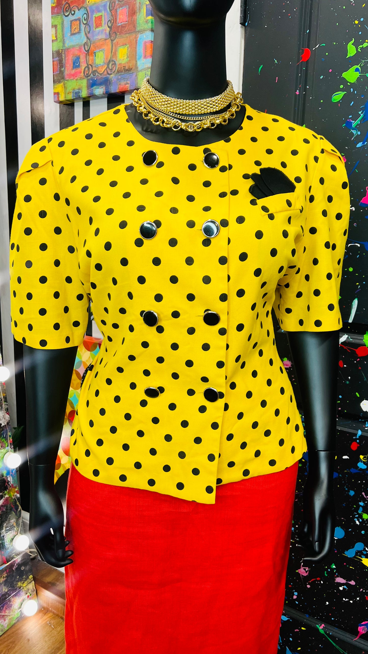 Vintage Polka Dot Short Sleeve Double Breasted Blazer (20)