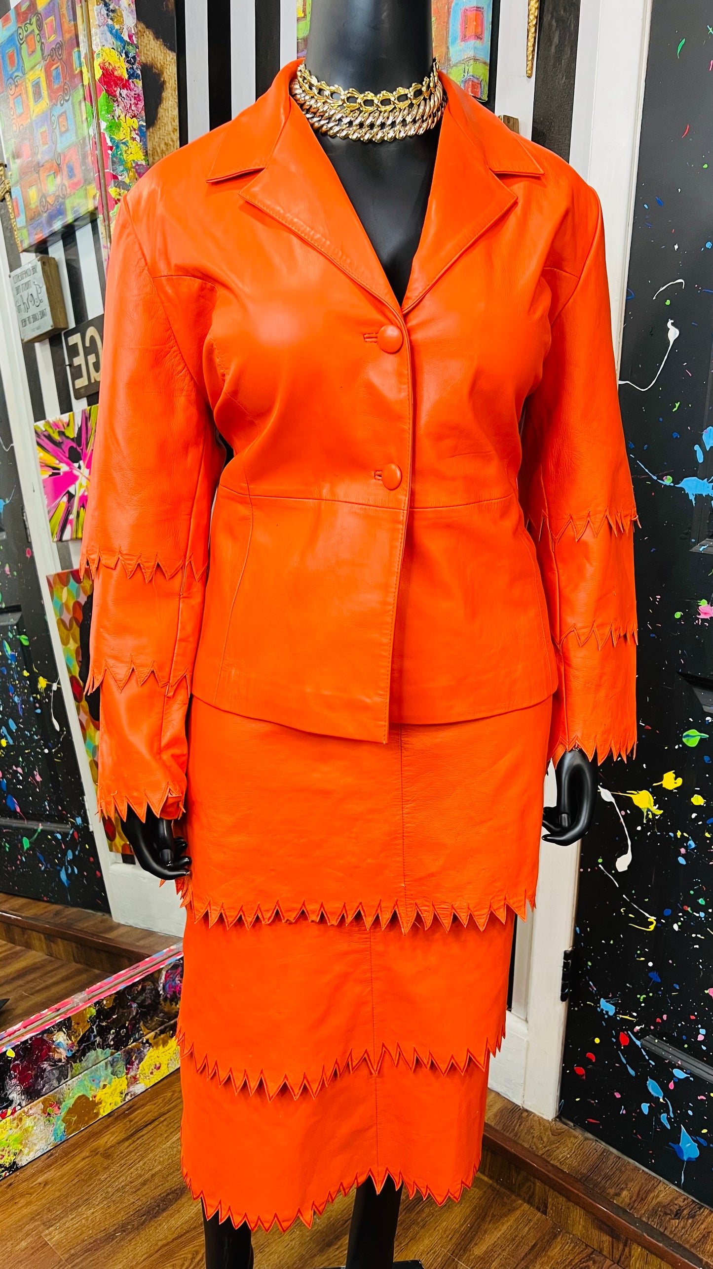 Vintage Orange Leather 9000 Skirt & Blazer Set (18)