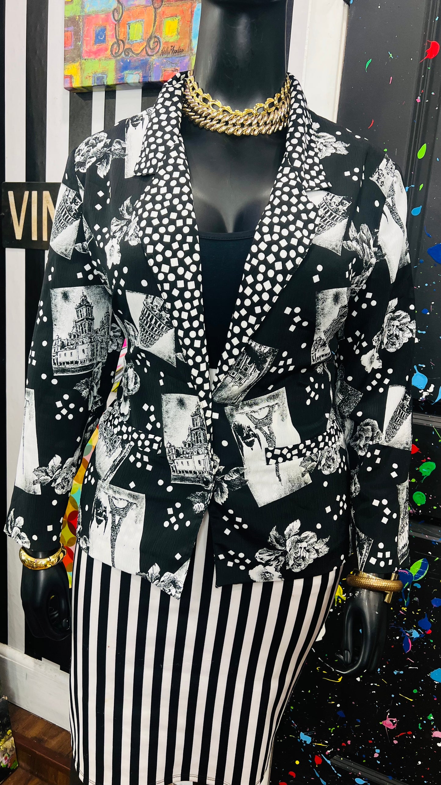 Vintage MixPrint Dot Blazer (18)