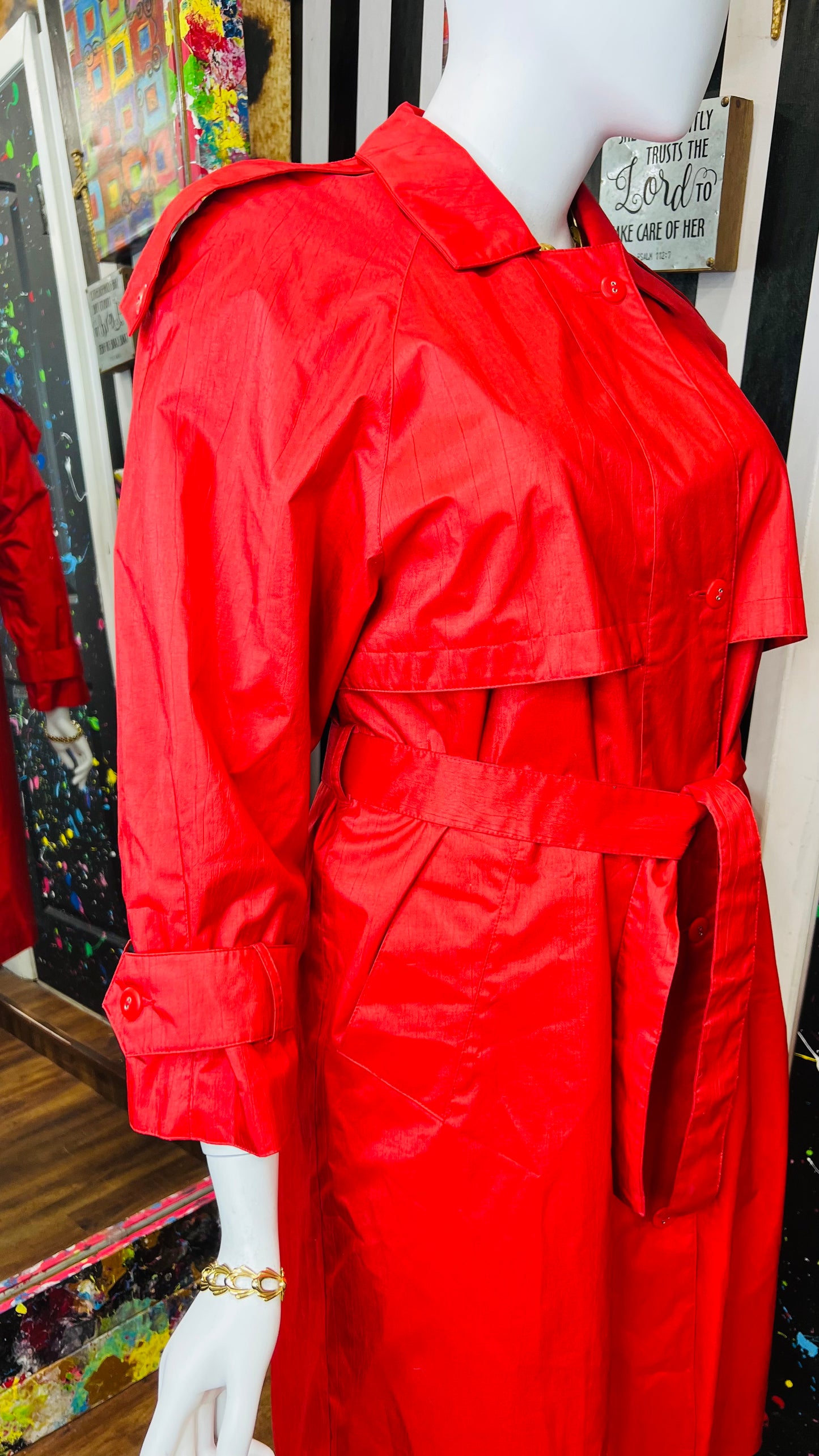 Vintage Red Rain Trench Coat (14)