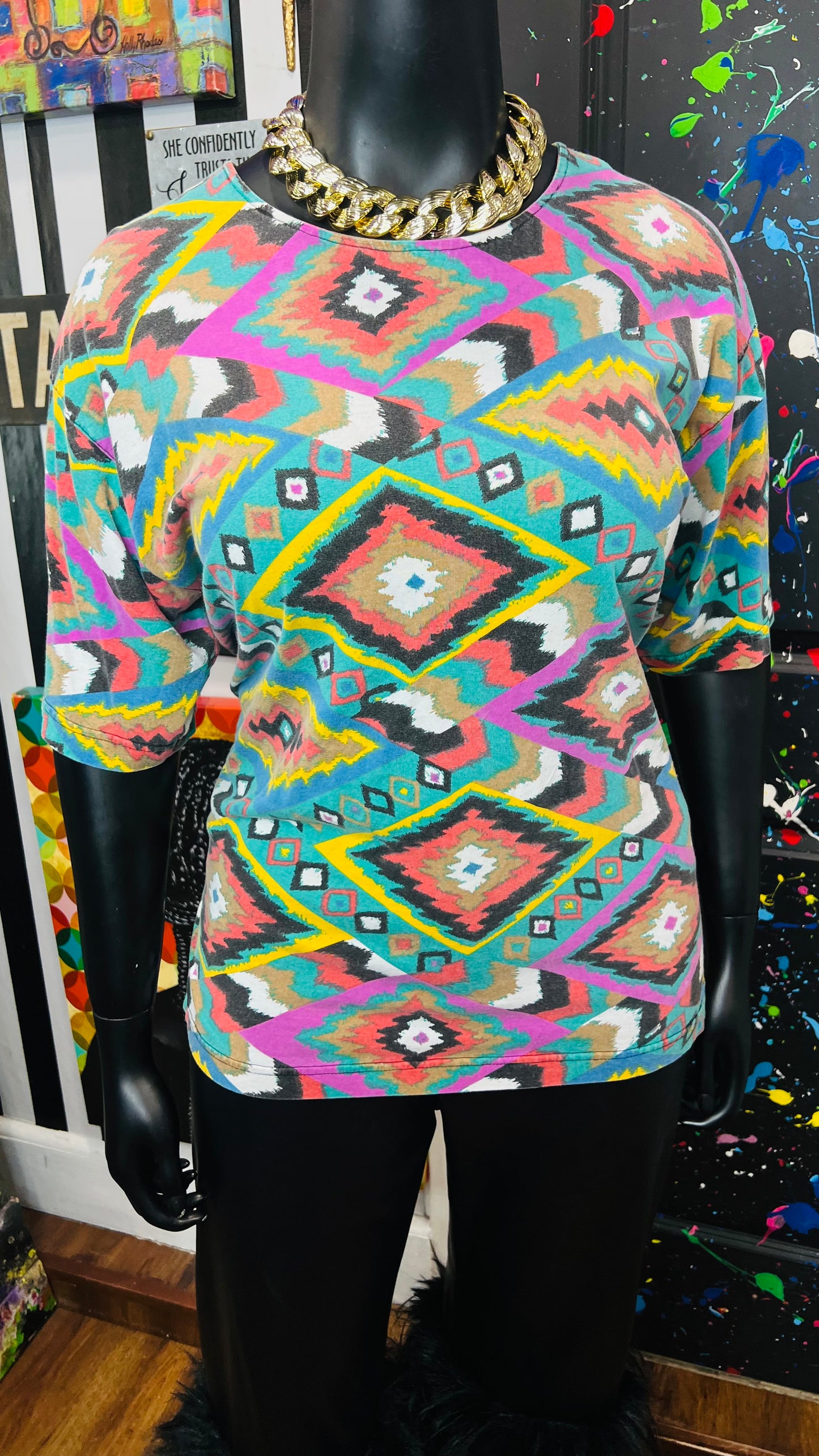 Vintage Semi Distressed Tribal Print T-Shirt (20)