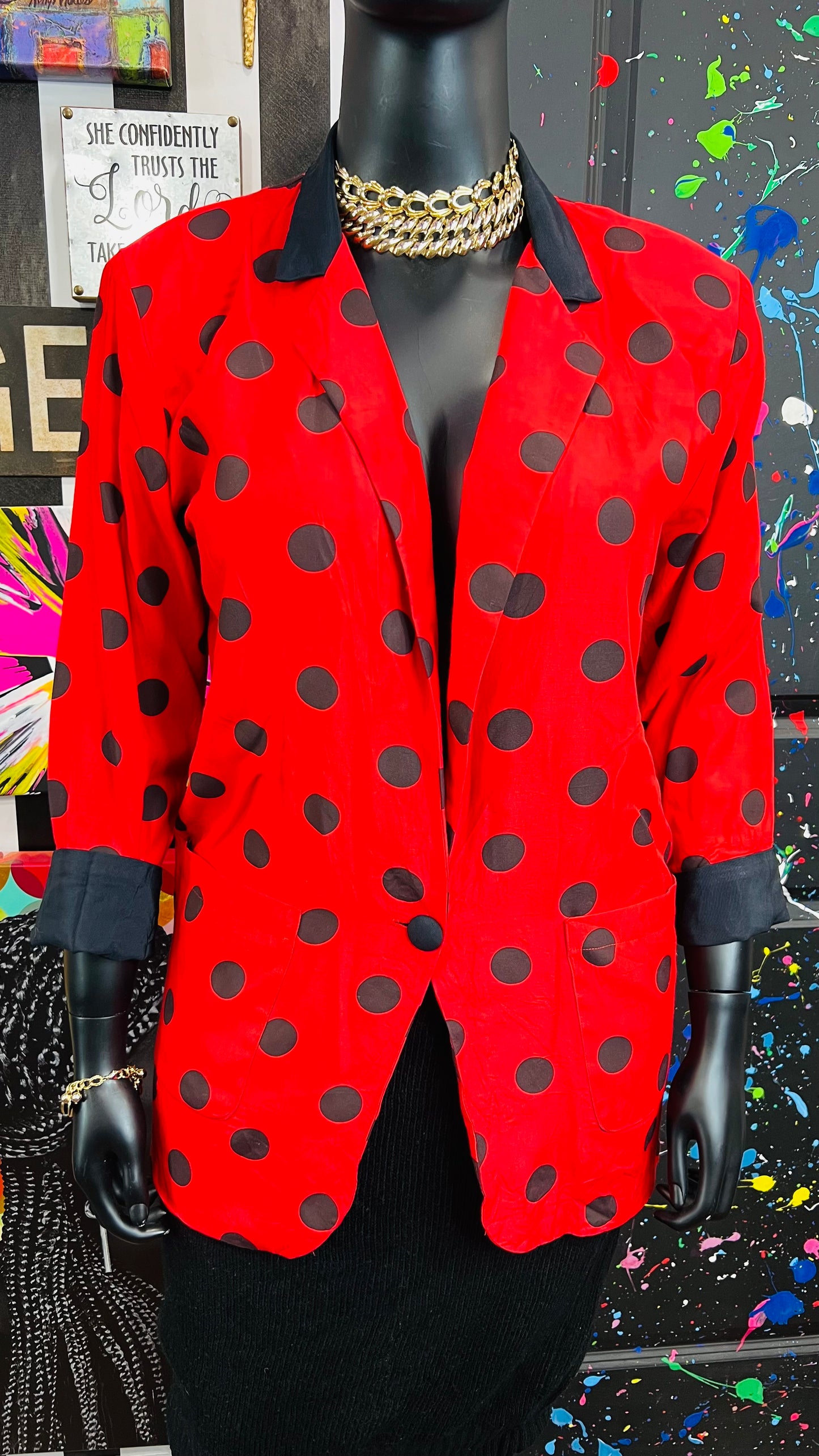 Vintage Black & Red Polka Dot Blazer (14)