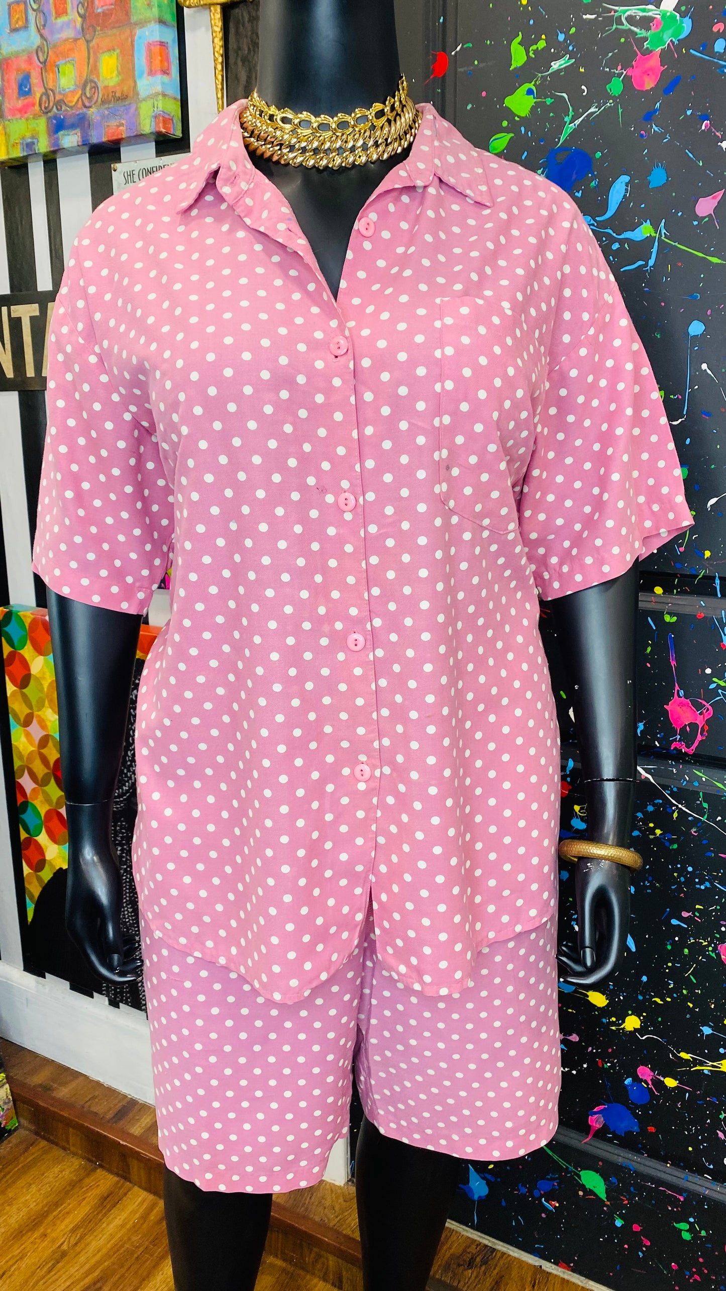 Vintage Pink & White Polka Dot Short Set (20)