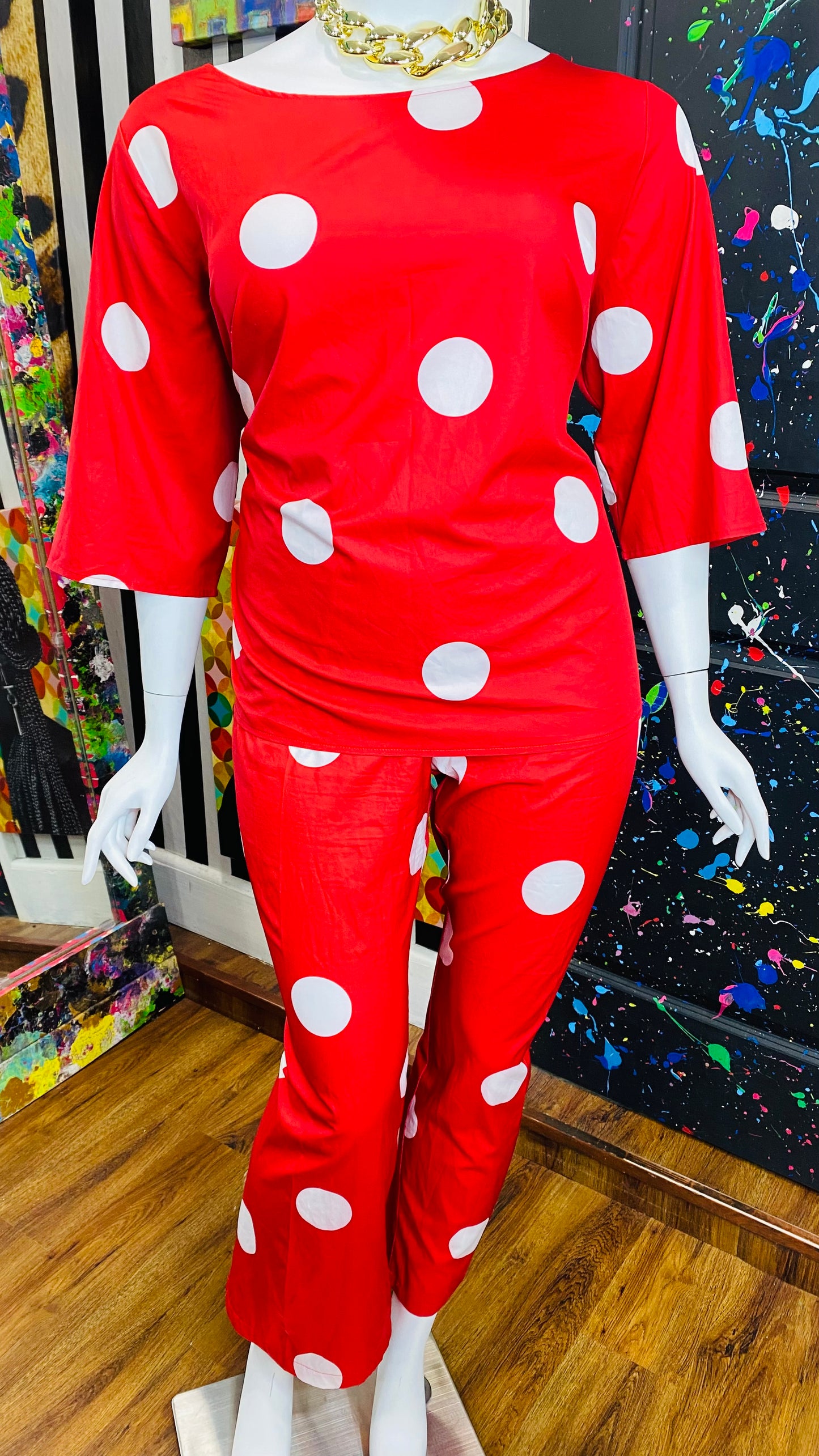 Red & White Polka Dot Pants Set (24)