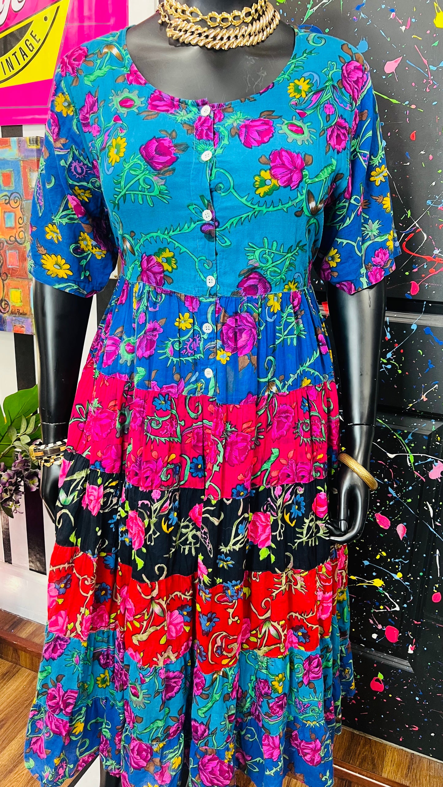 Vintage Rayon Mix Print Dress (20)