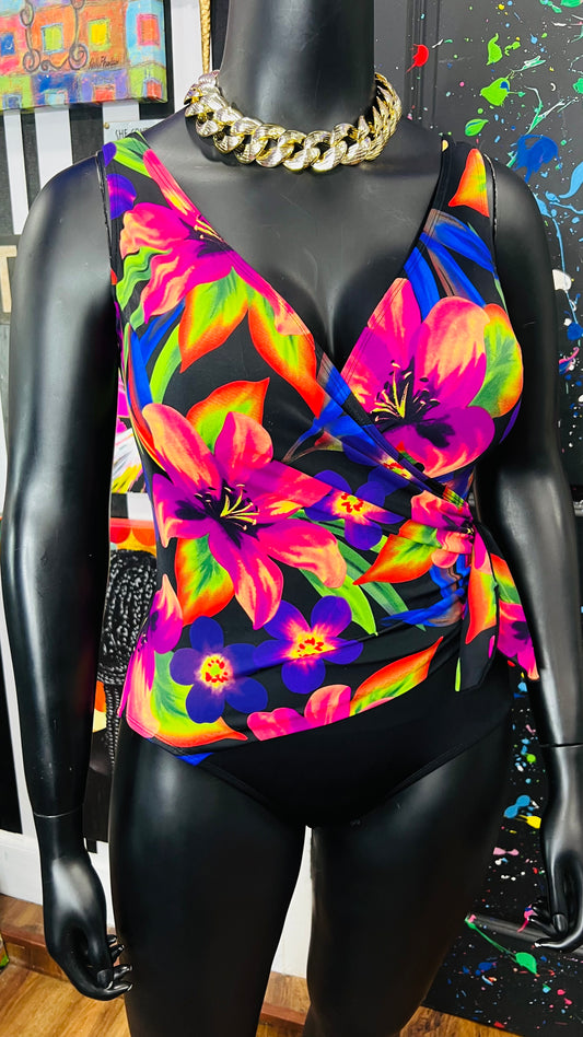Vintage Black & Floral Neon Swimsuit (12)