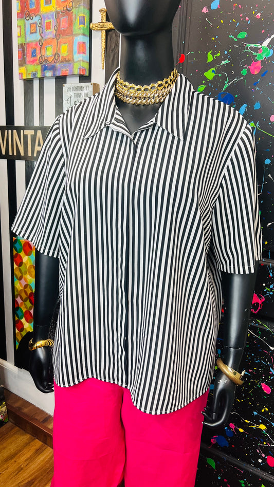 Vintage Black & White Striped Blouse (22)