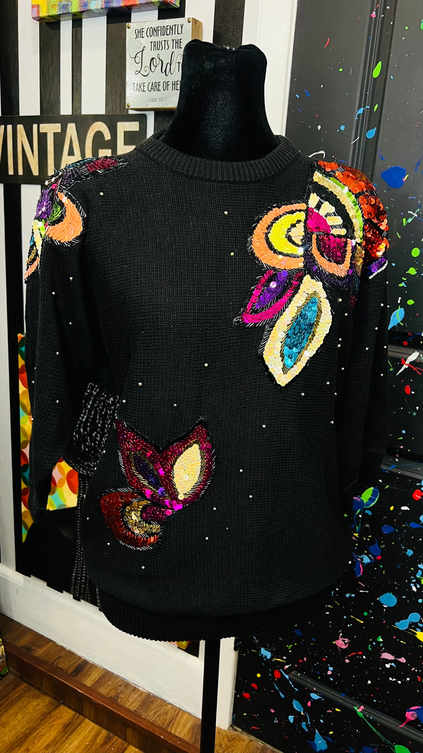 Vintage Black Sequin Sweater (14)