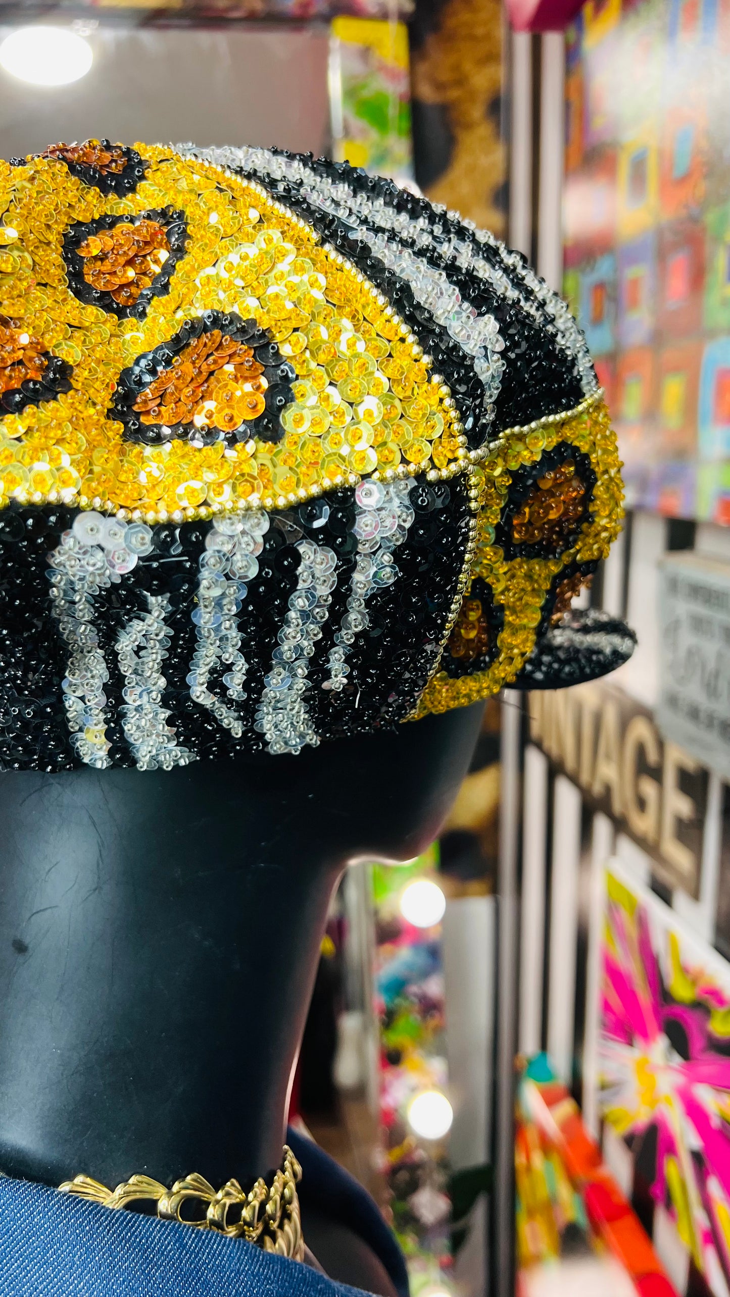 Vintage Sequin Animal Print Hat