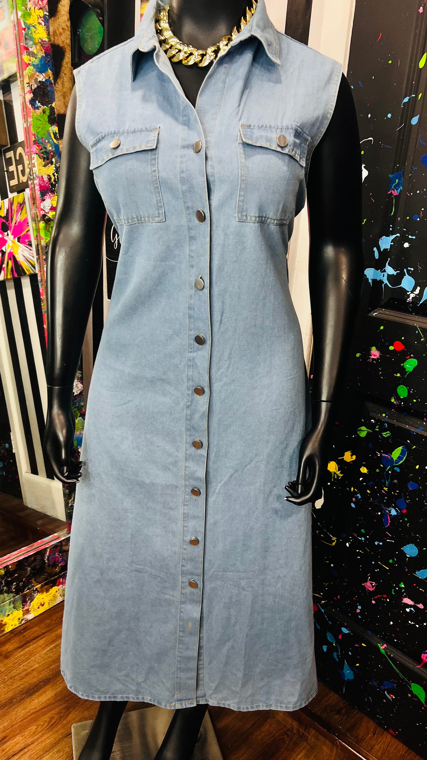 Denim Button Down Front Dress