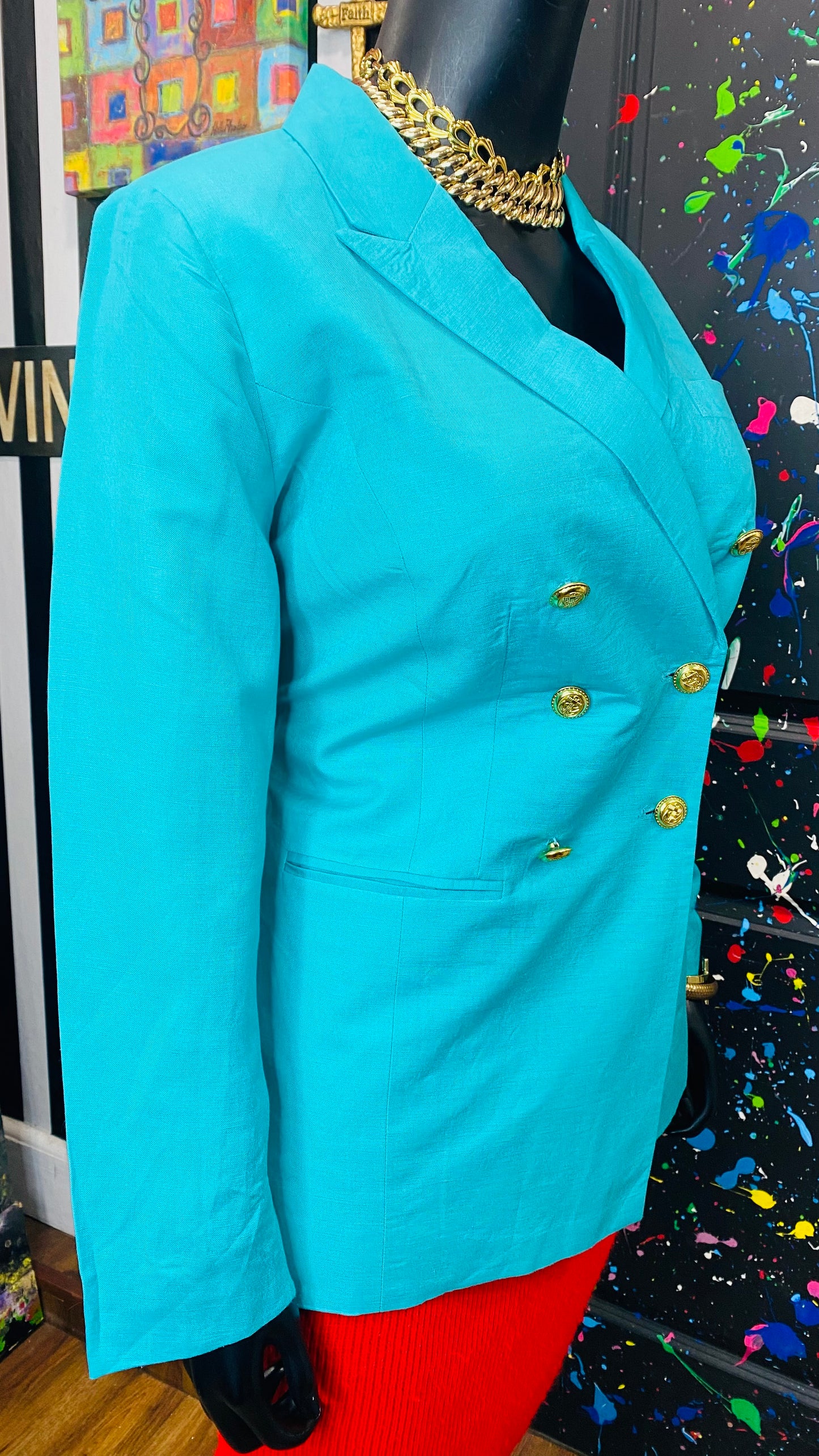 Vintage Turquoise Double Breasted Blazer (16)