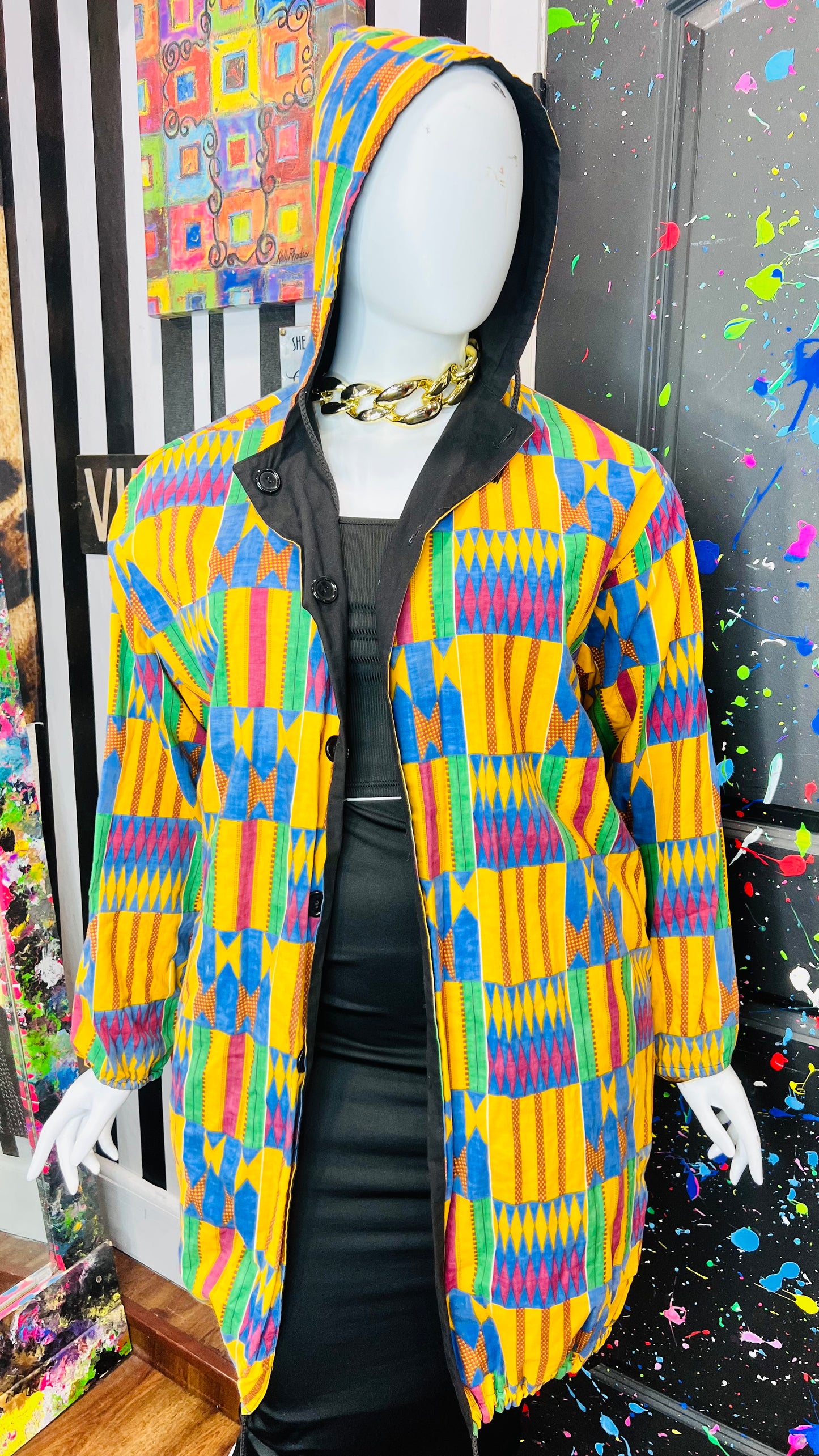 Vintage Traditional African Reversible Hooded Jacket (20)