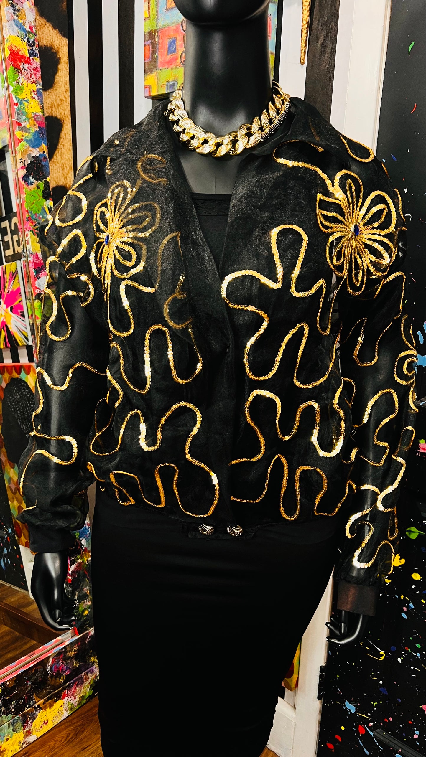 Vintage Sheer Black Jeweled Embroidered Top (22/24)