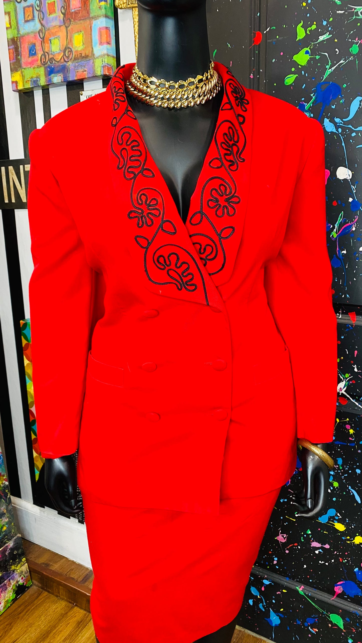 Vintage Red & Black Skirt Suit (24)