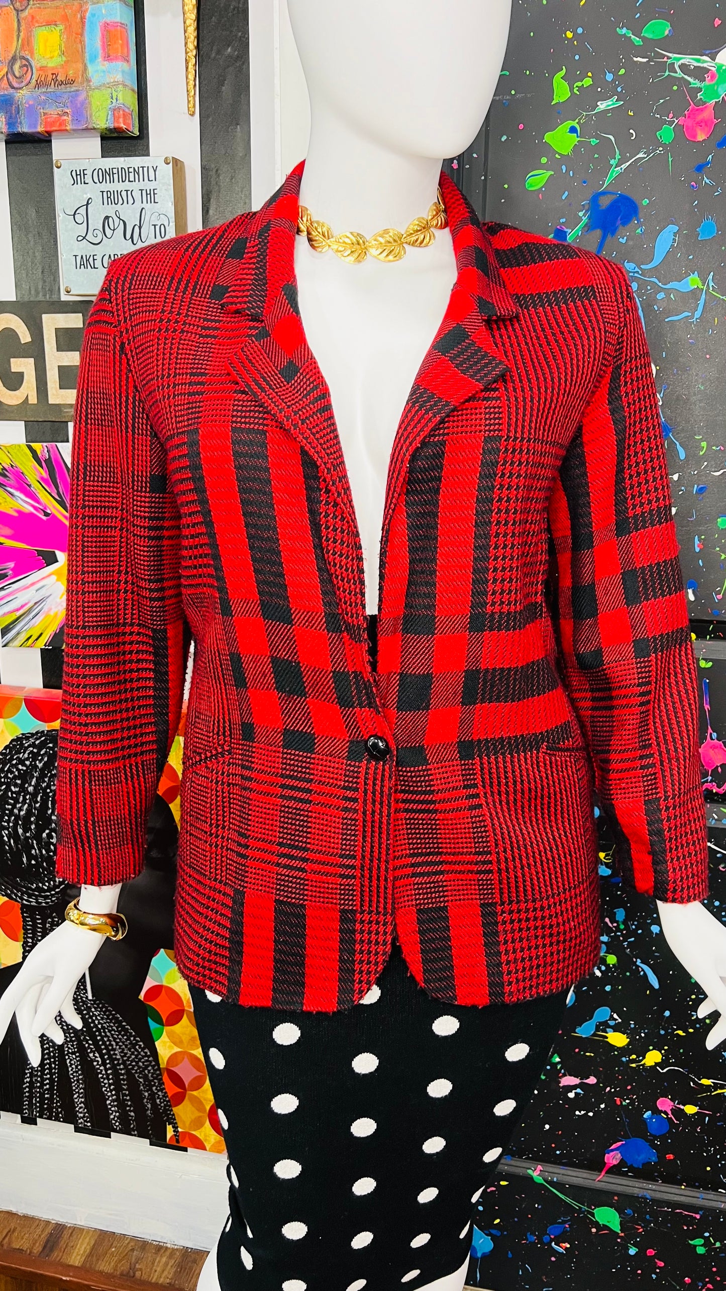 Vintage Red & Black Striped Blazer (16)