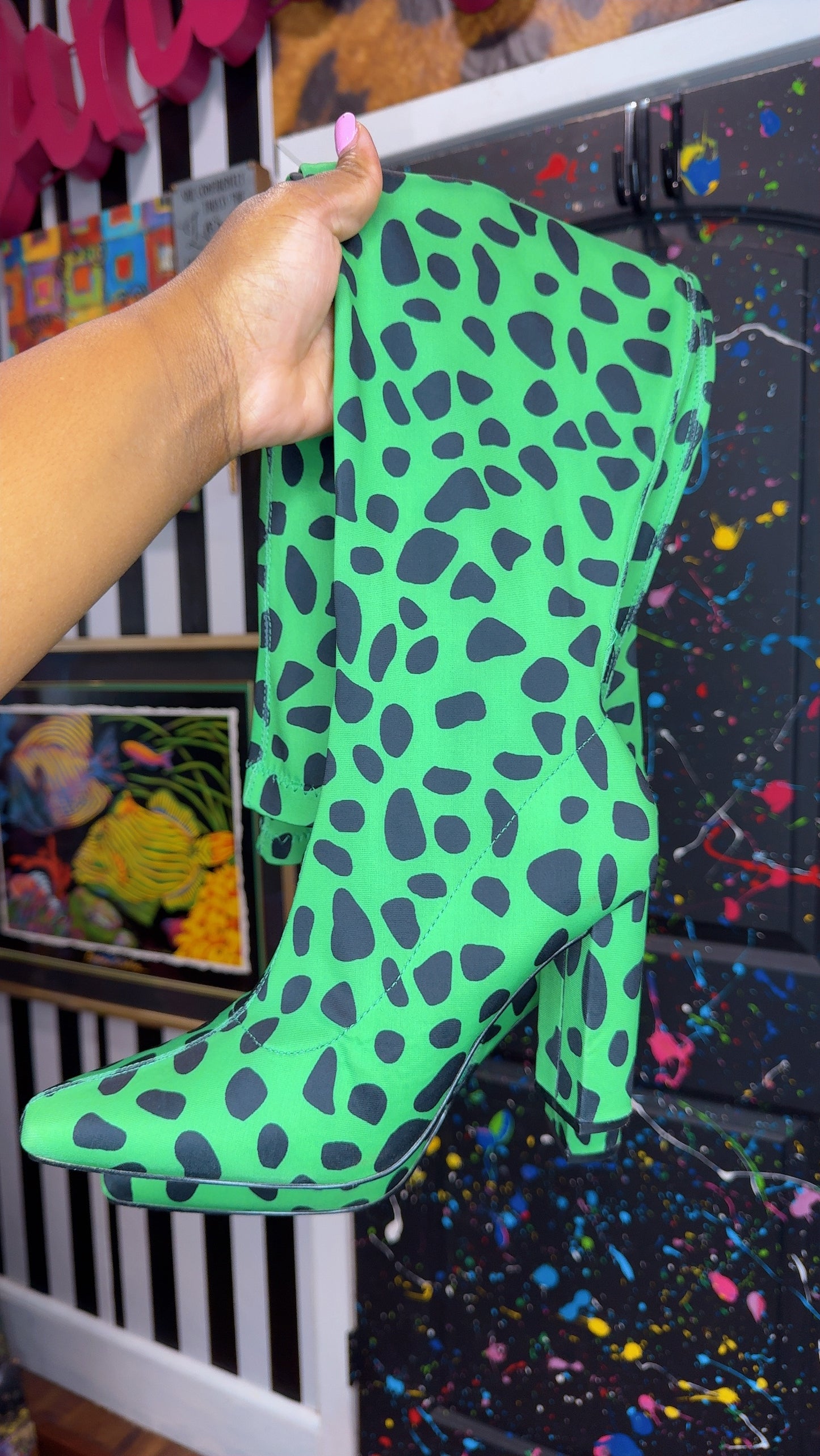 Green & Black Animal Print Knee Boots (11)