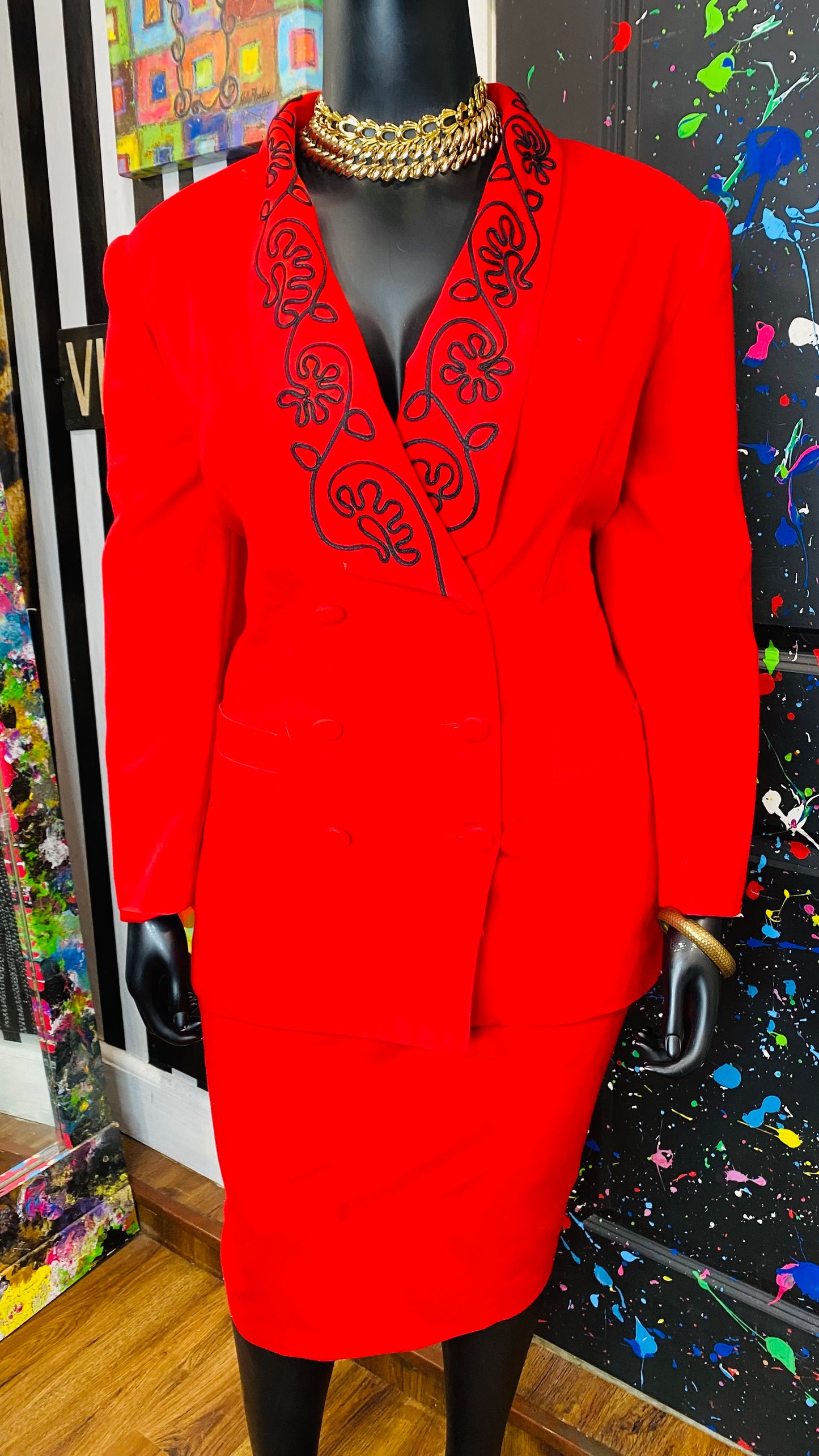 Vintage Red & Black Skirt Suit (24)