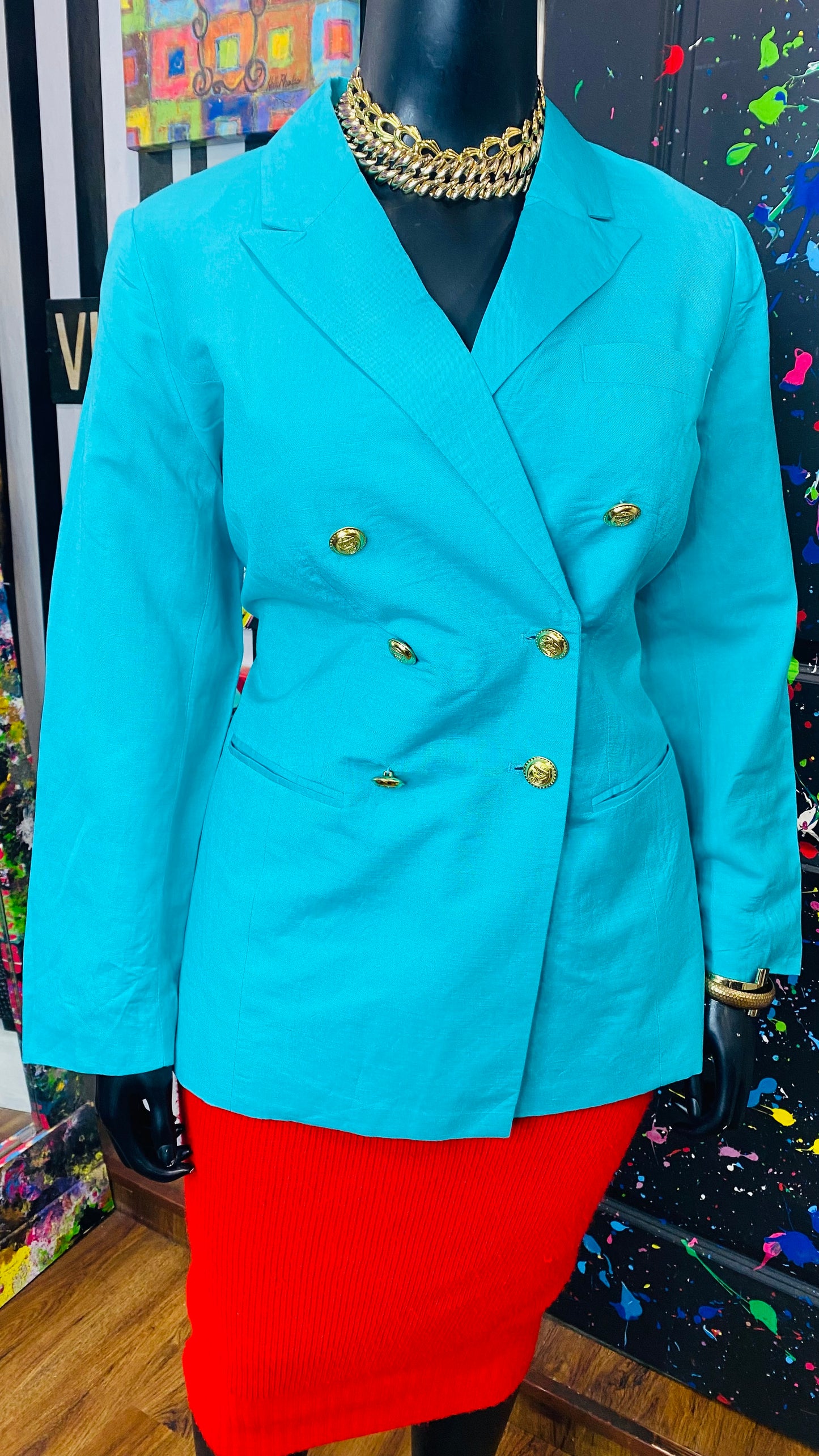 Vintage Turquoise Double Breasted Blazer (16)