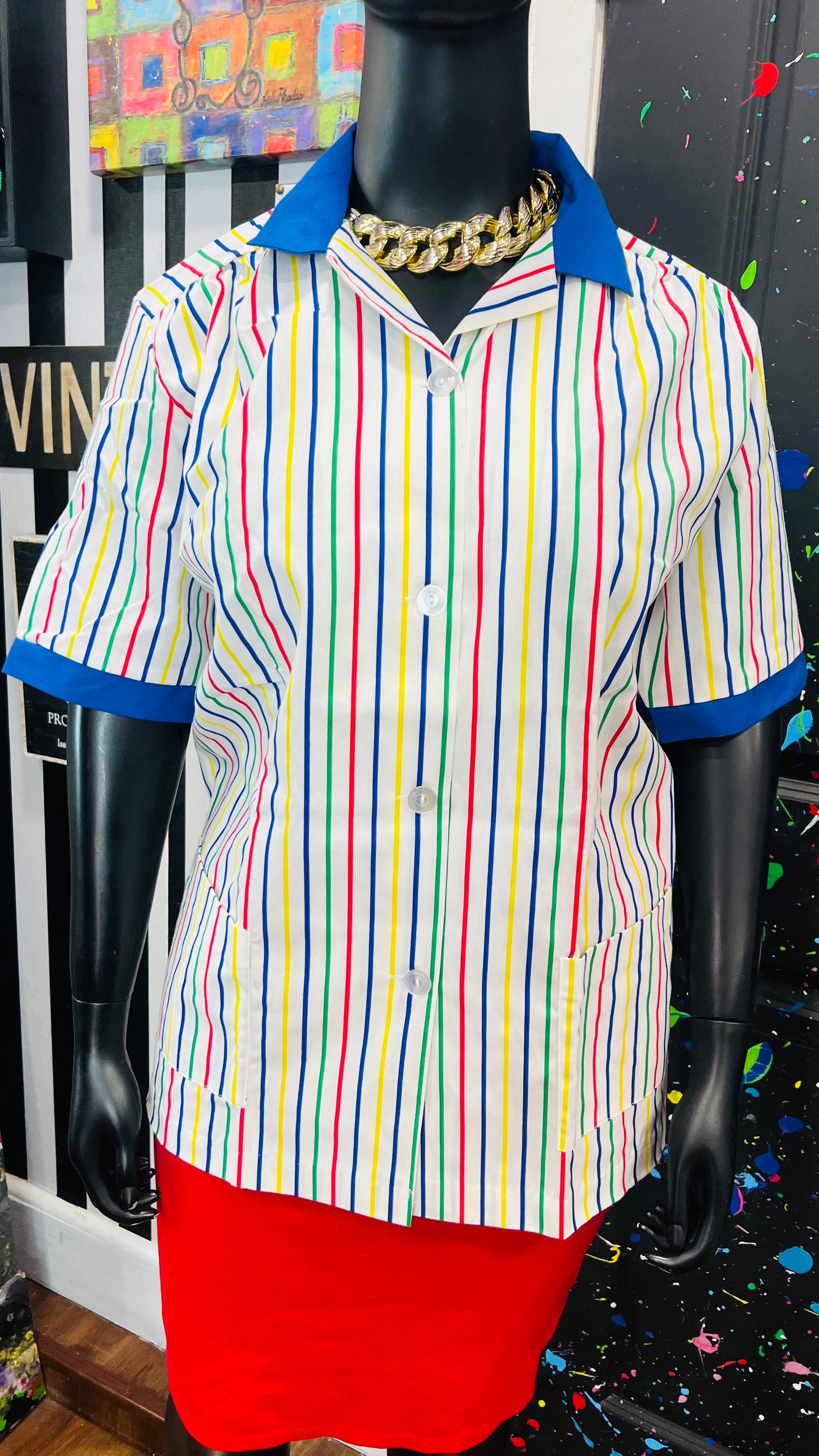 Plus Size Vintage Color Block Scrub Top (20)