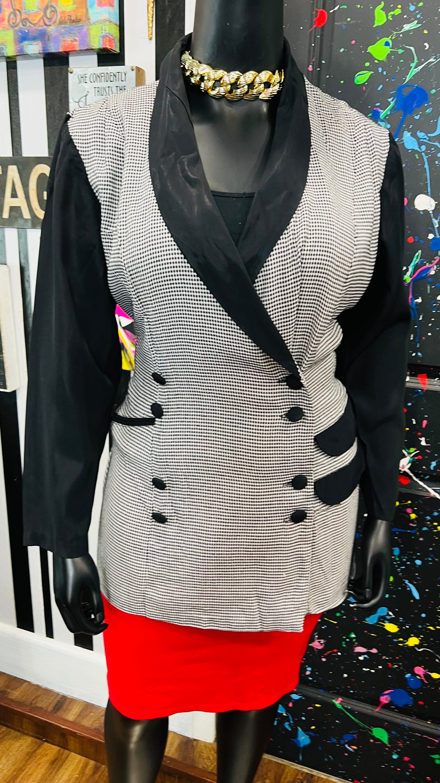 Vintage Houndstooth Black & White Blazer (18W)