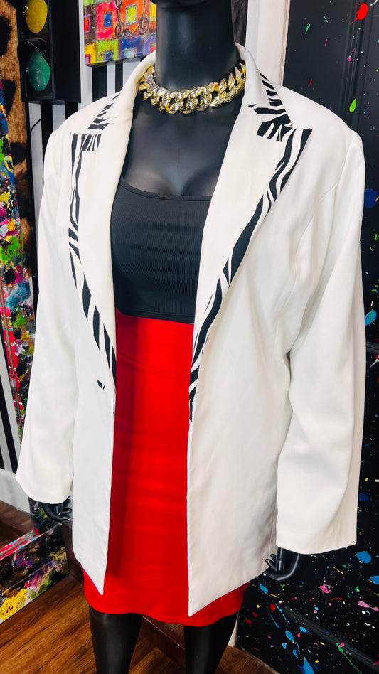 Plus Size Vintage Zebra Print Trim Blazer (22W)