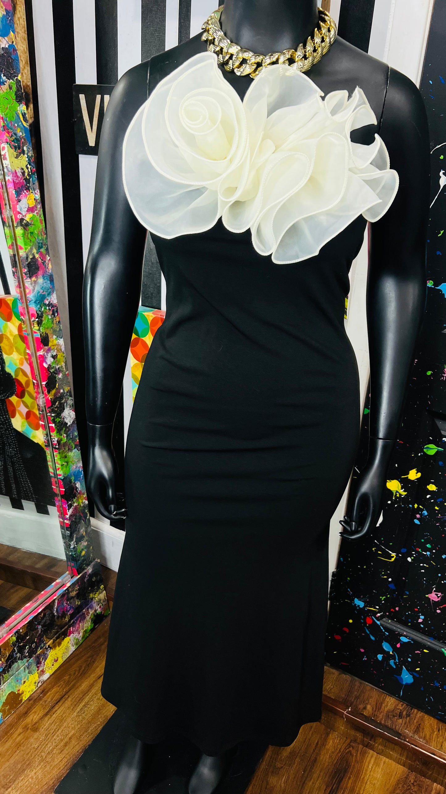 Black & White Bodycon Bow Dress- Lots of Stretch (22)