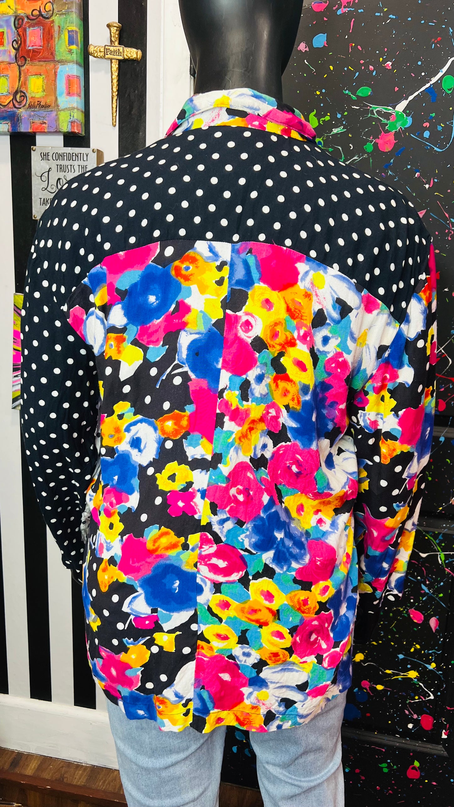 Vintage Rayon Polka Dot & Floral Blazer (18/20) *KC