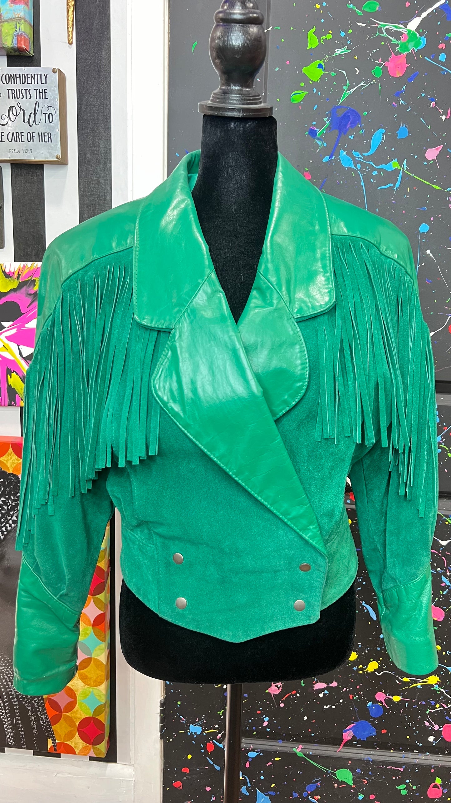 Vintage Genuine Leather & Suede Cropped Fringe Jacket (12/14)