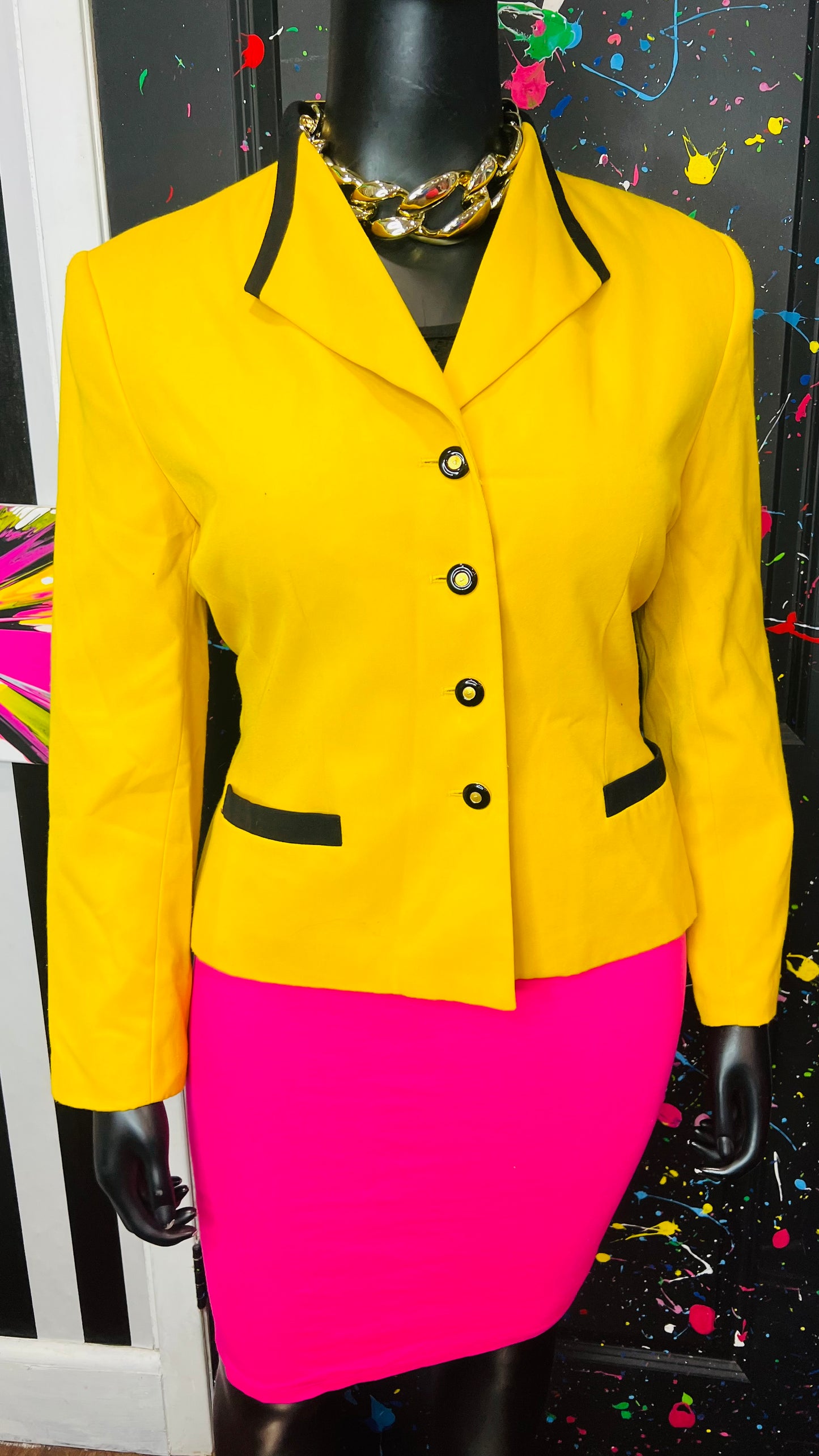 Vintage Yellow & Black Kasper Blazer (16)