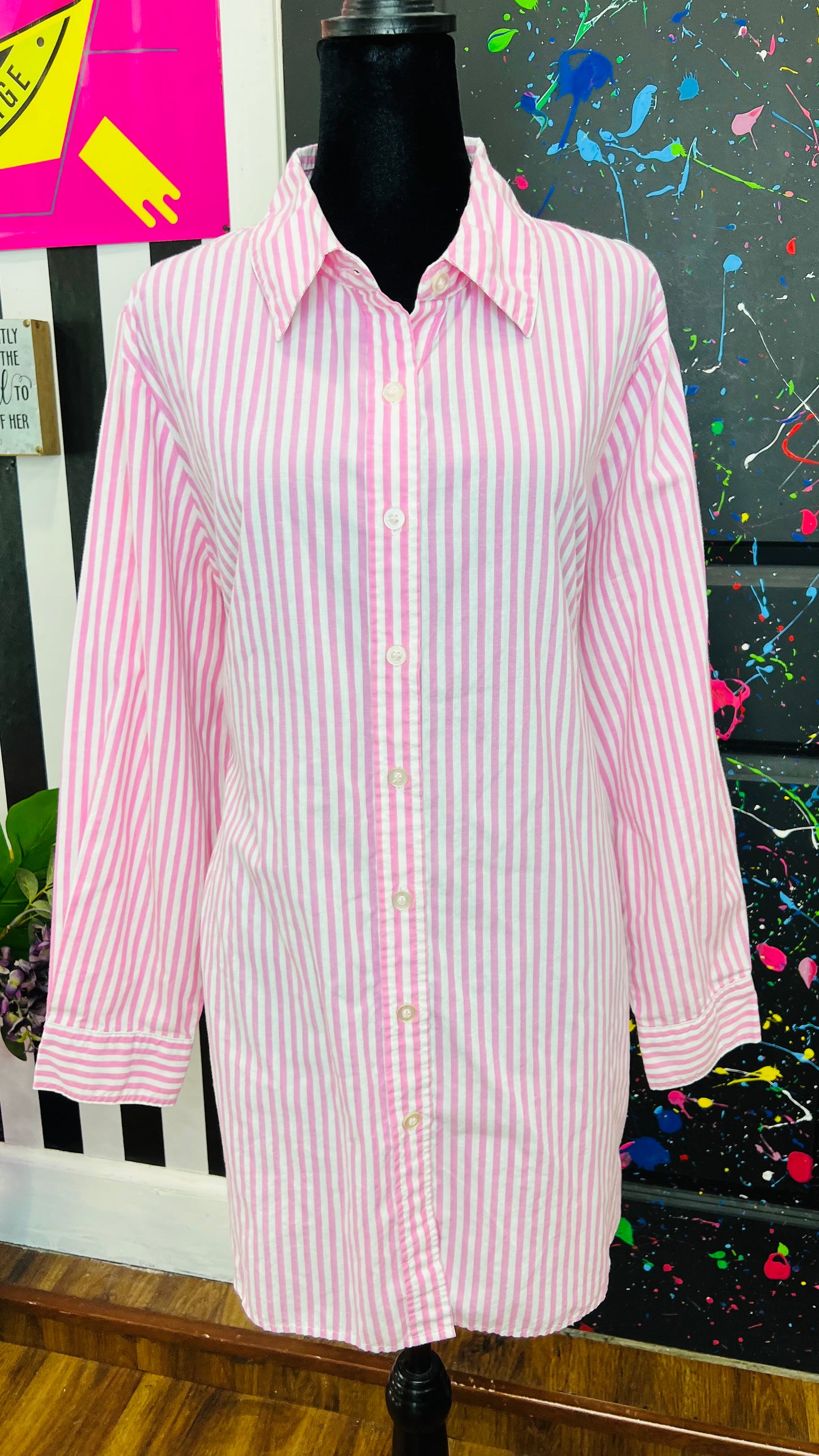 Vintage Pink & White Striped Blouse