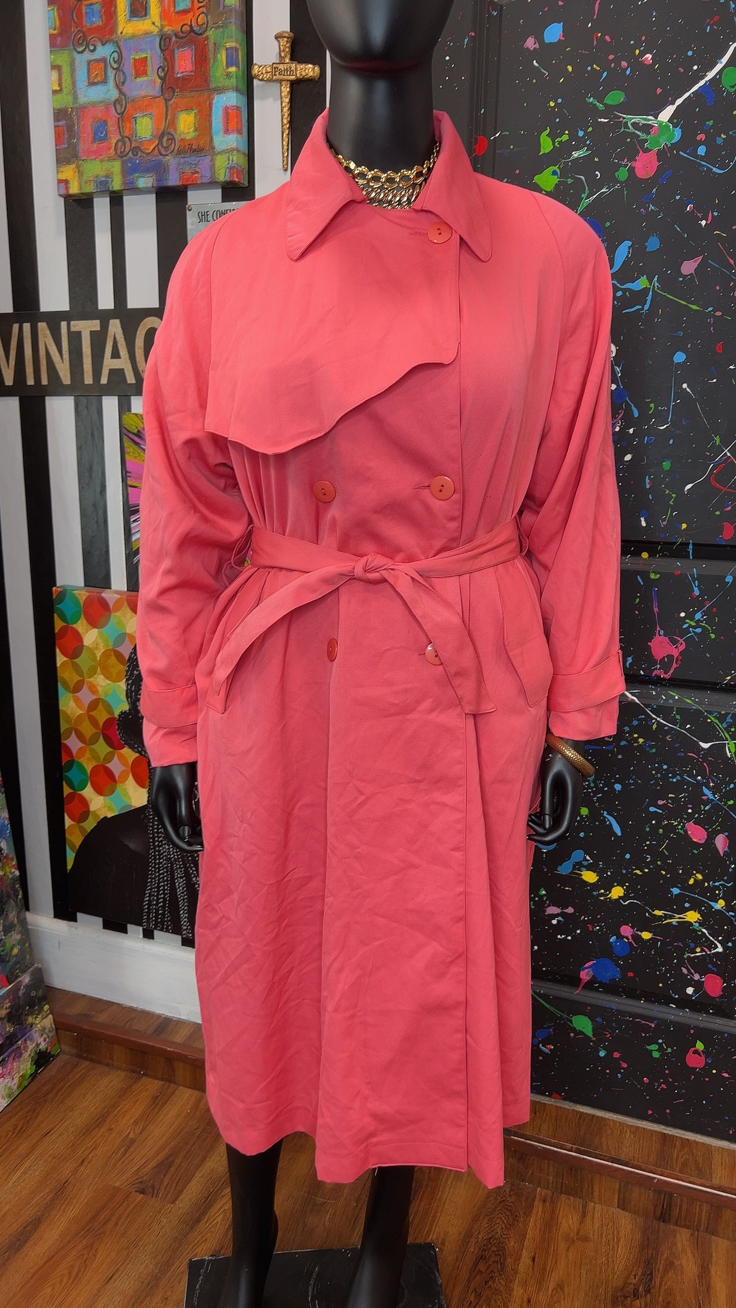 Vintage Deadstock Pink Trench Coat (14-18)