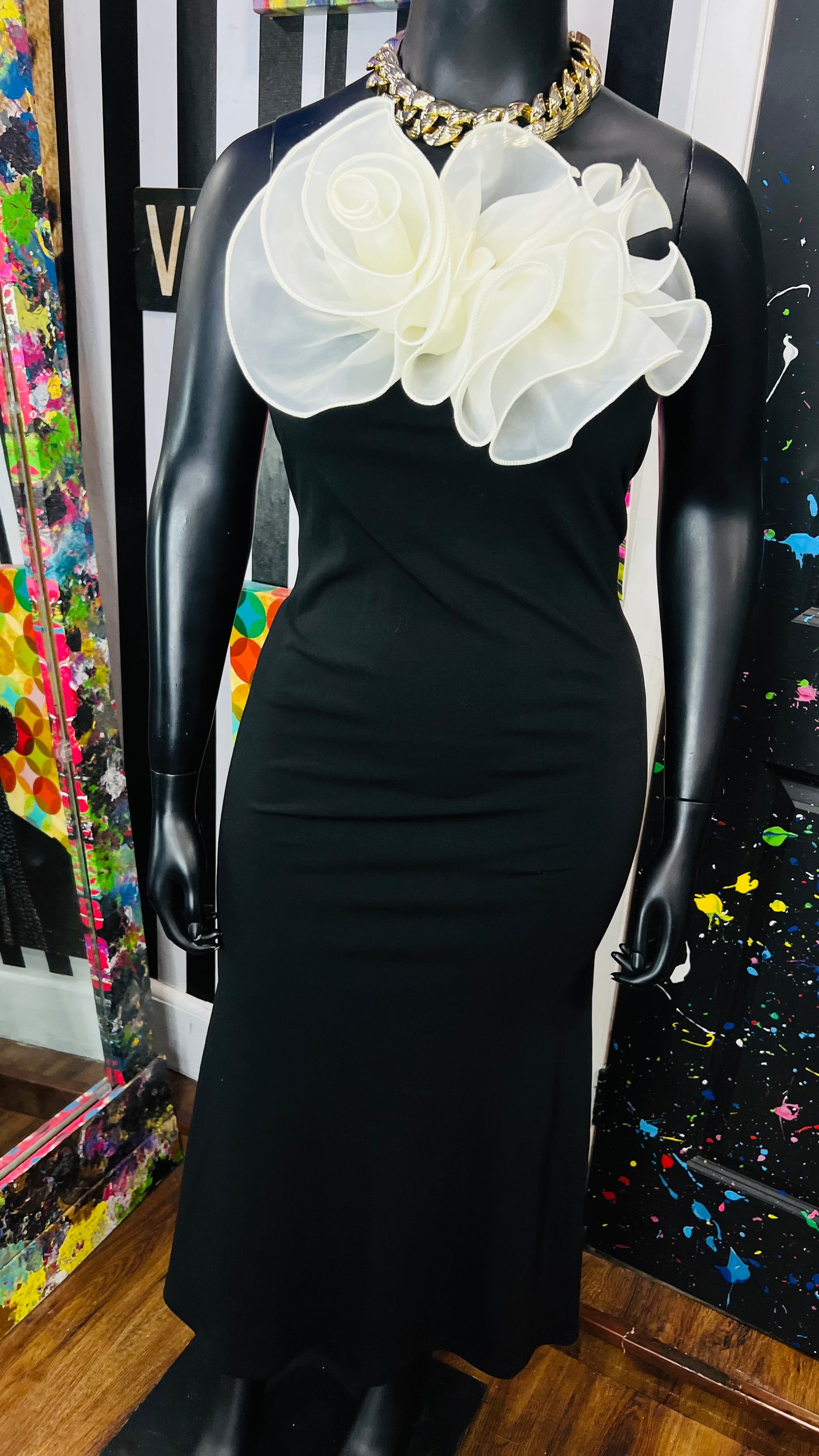 Black & White Bodycon Bow Dress- Lots of Stretch (22)