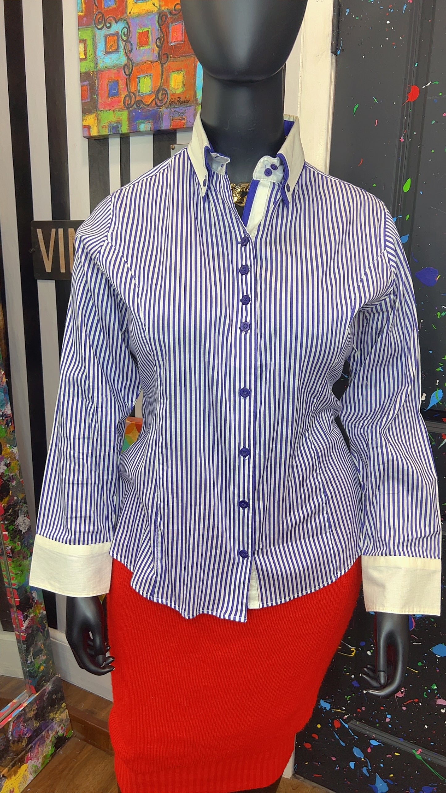 Vintage Ashley Stewart Purple & White Striped Blouse (14W)