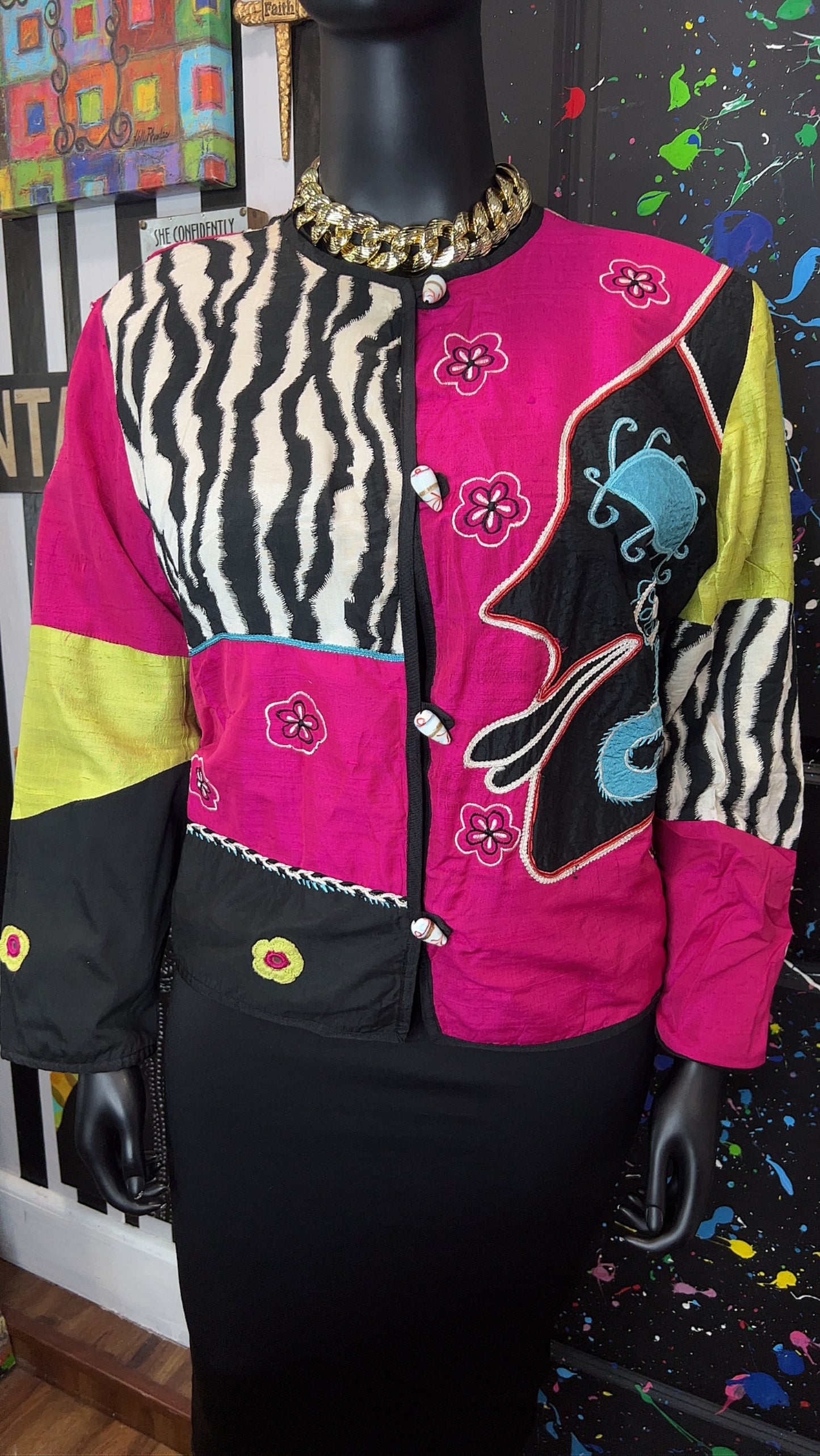 Vintage Mix Print Cropped Blazer (20)