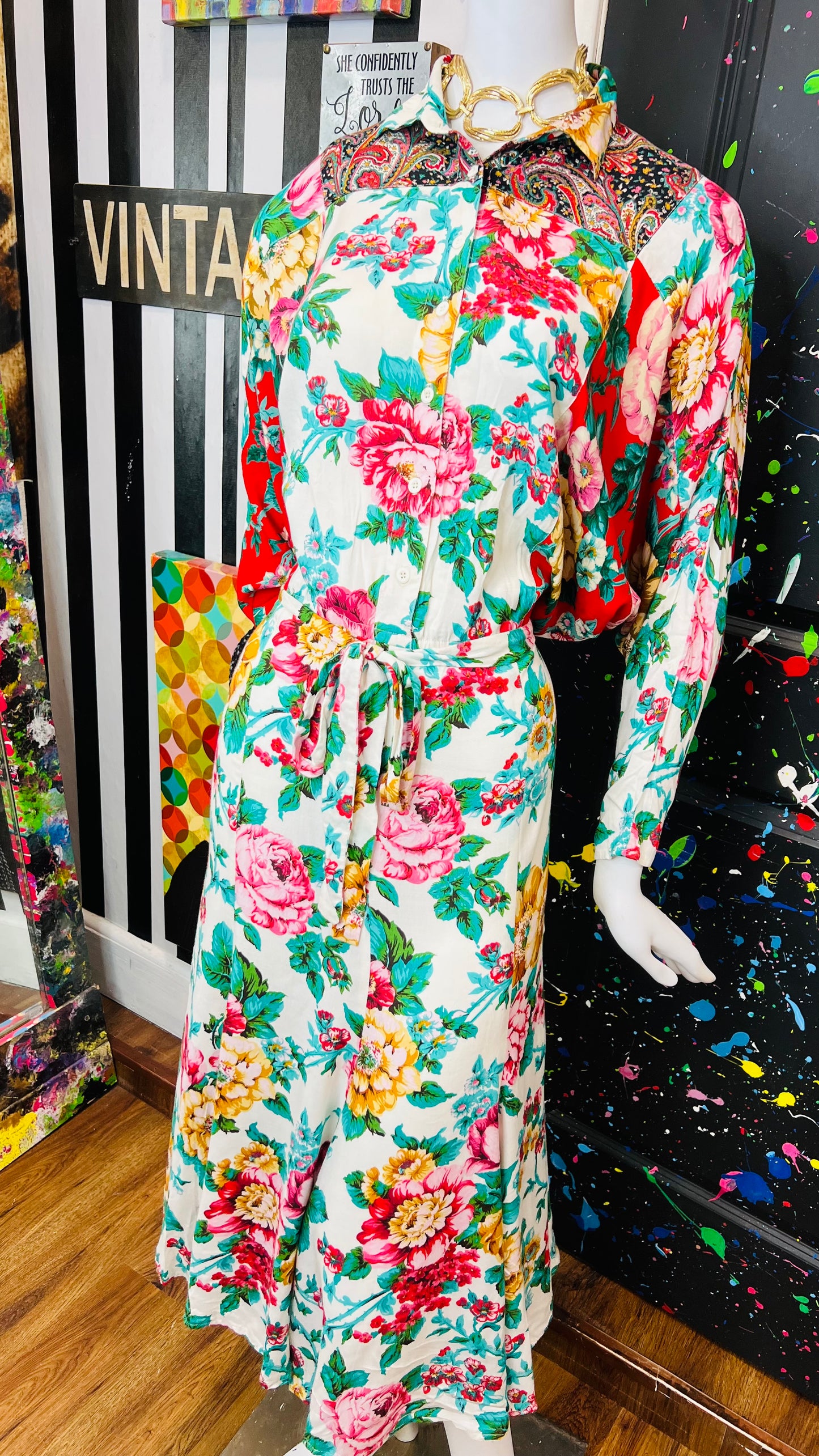 Vintage Carole Little Floral Rayon Dress (14)