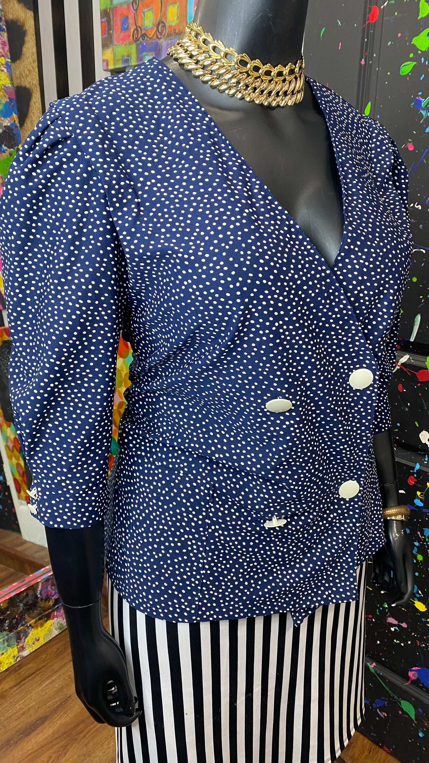 Vintage Polka Dot Double Breasted Blouse (14)