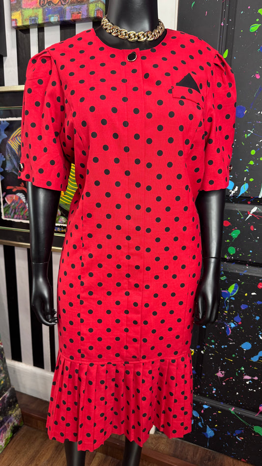 Vintage Polka Dot Pleated Bottom Dress (20W) *KC