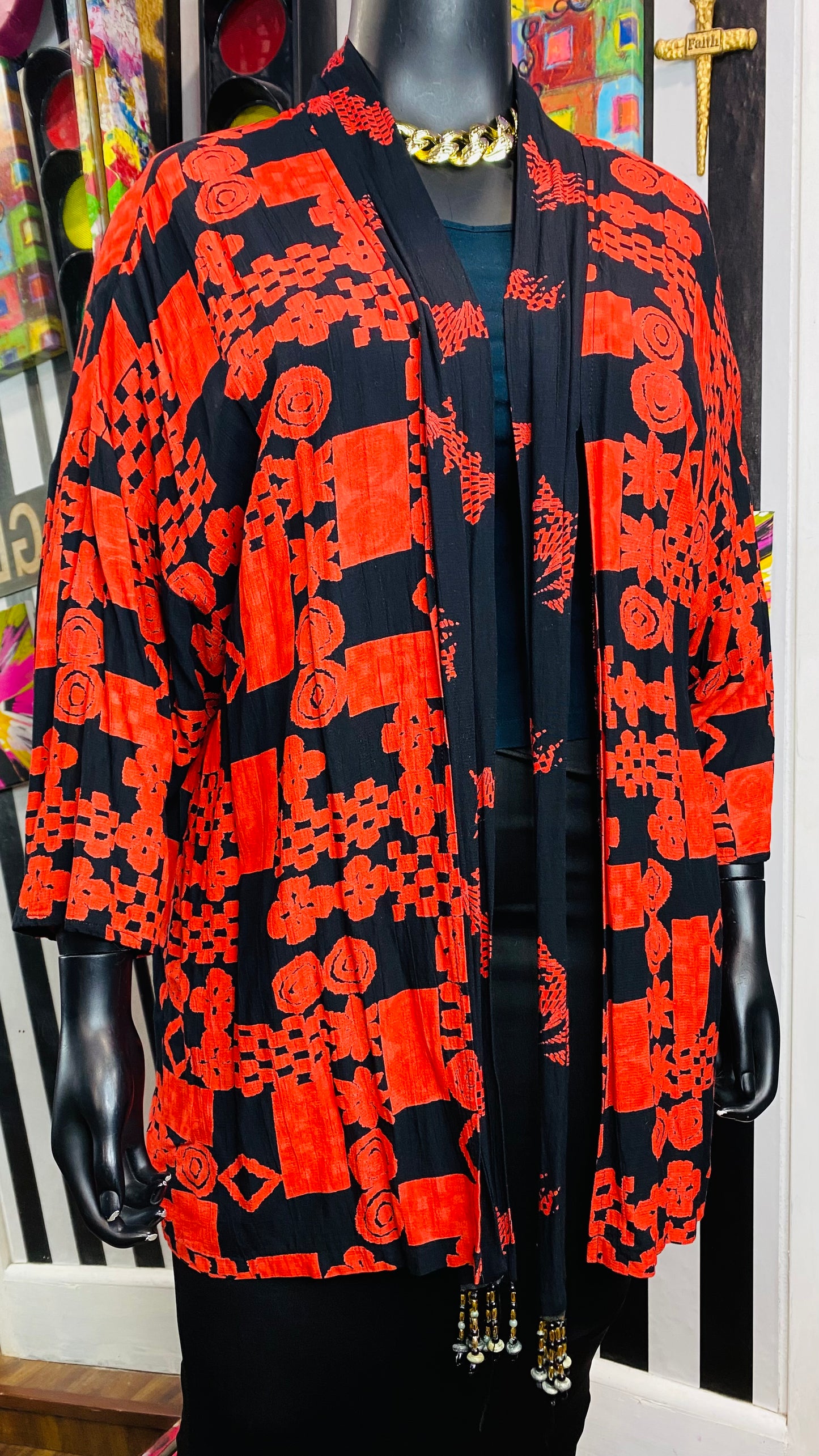 Vintage Black & Red Rayon Duster (20)