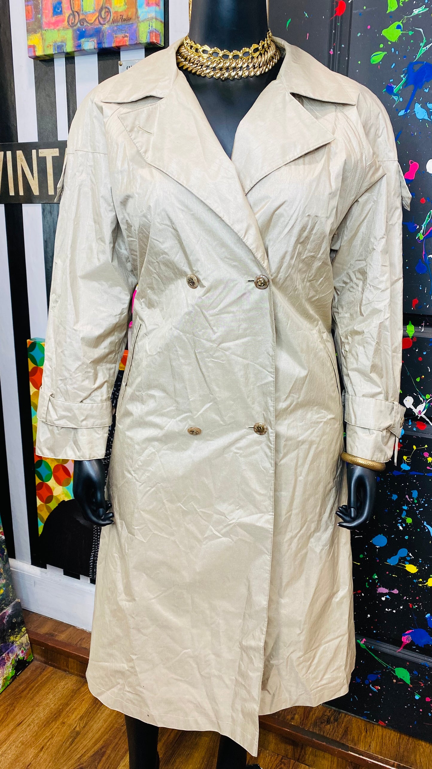 Vintage Champagne Colored Trench RainCoat (16)