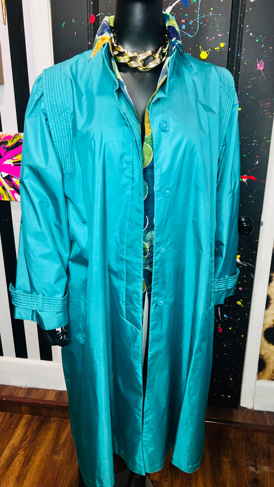Vintage Teal Rain Trench Coat (24)