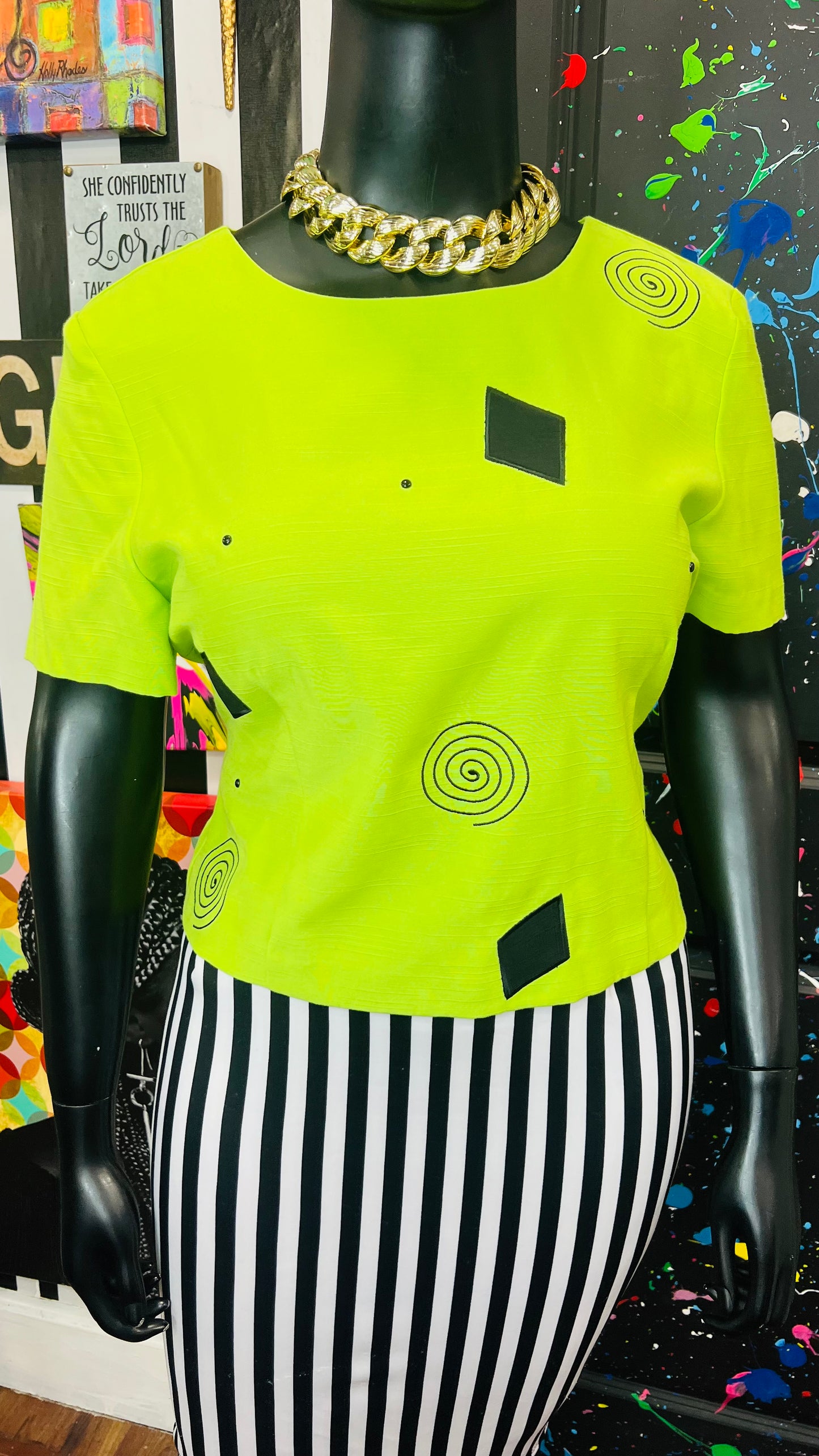 Vintage Green & Black Blouse (18)
