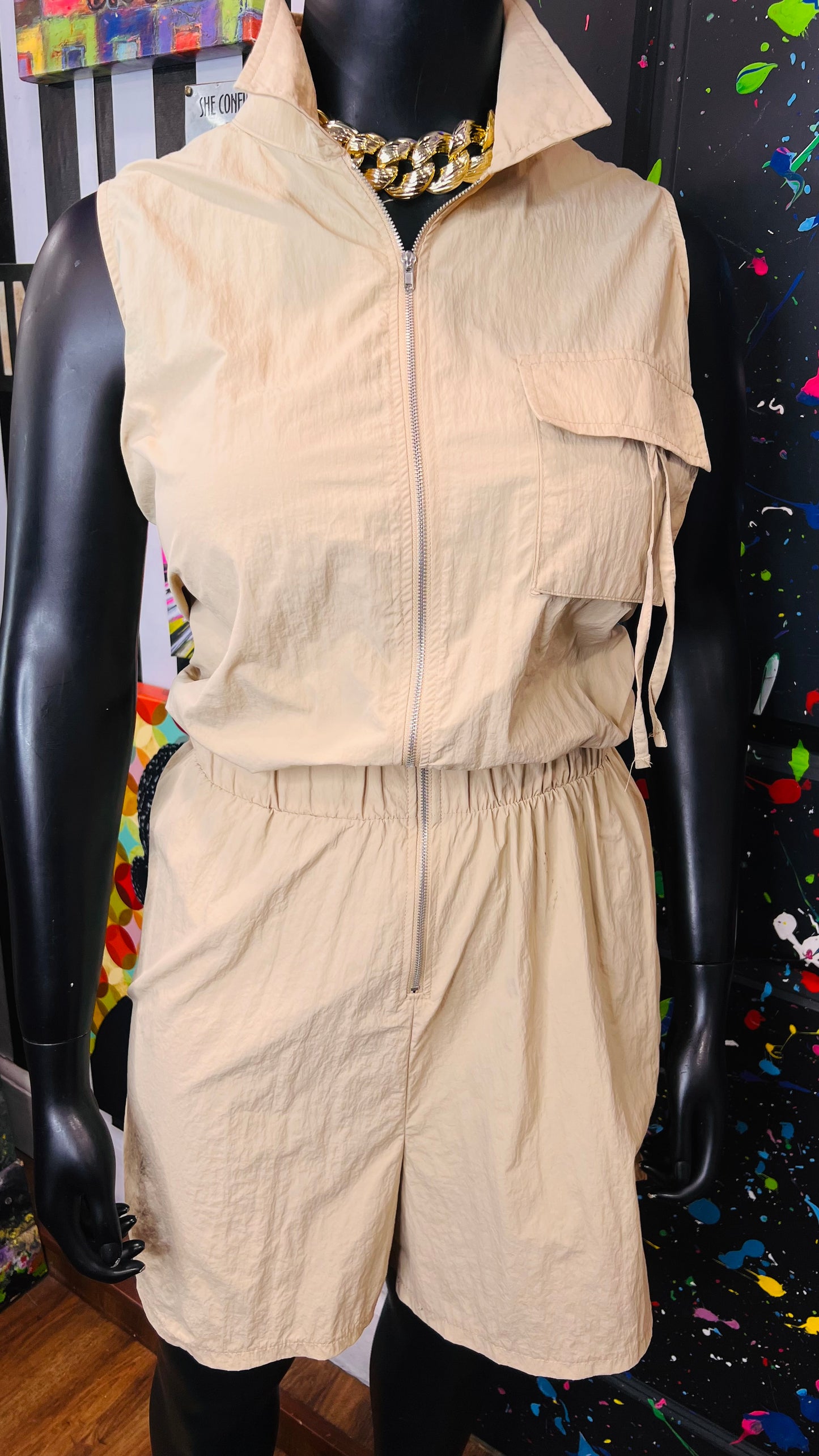 Khaki Windbreaker Style Romper (22)