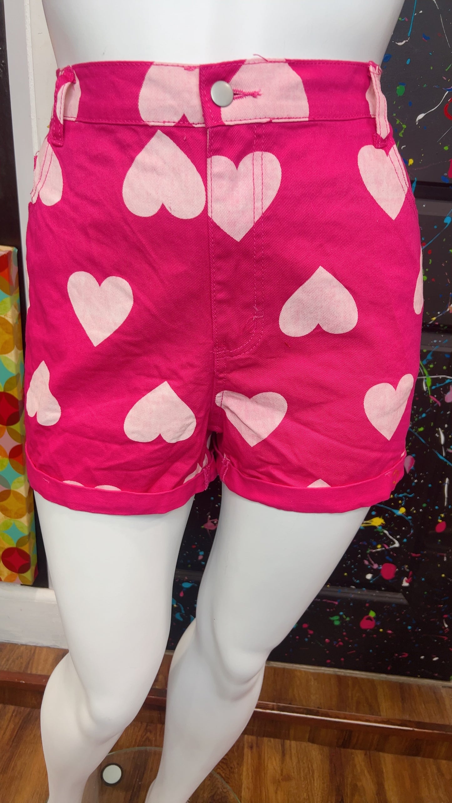 Denim Pink Heart Shorts (20)