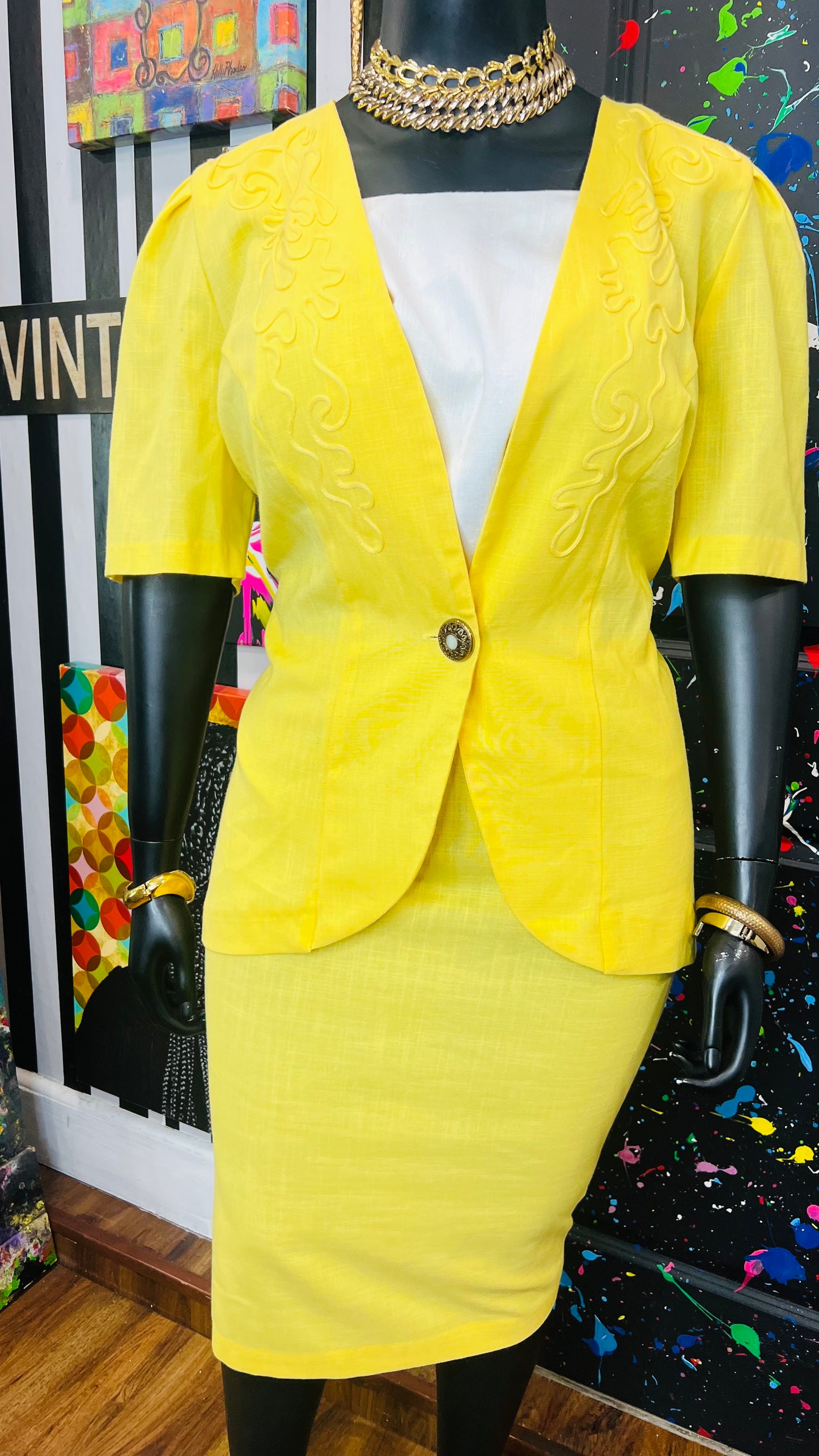 Vintage Yellow Skirt Suit (16W)