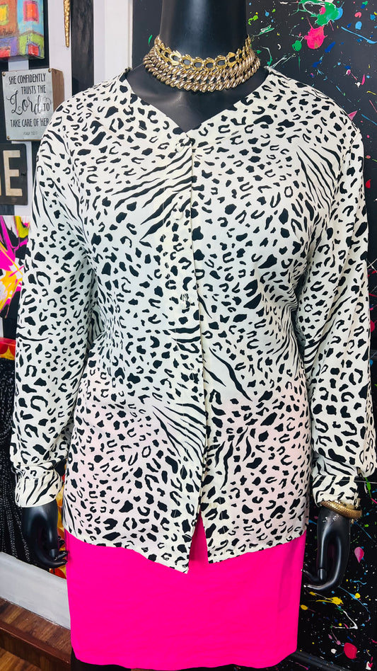 Vintage Animal Print Black & White Blouse (22)