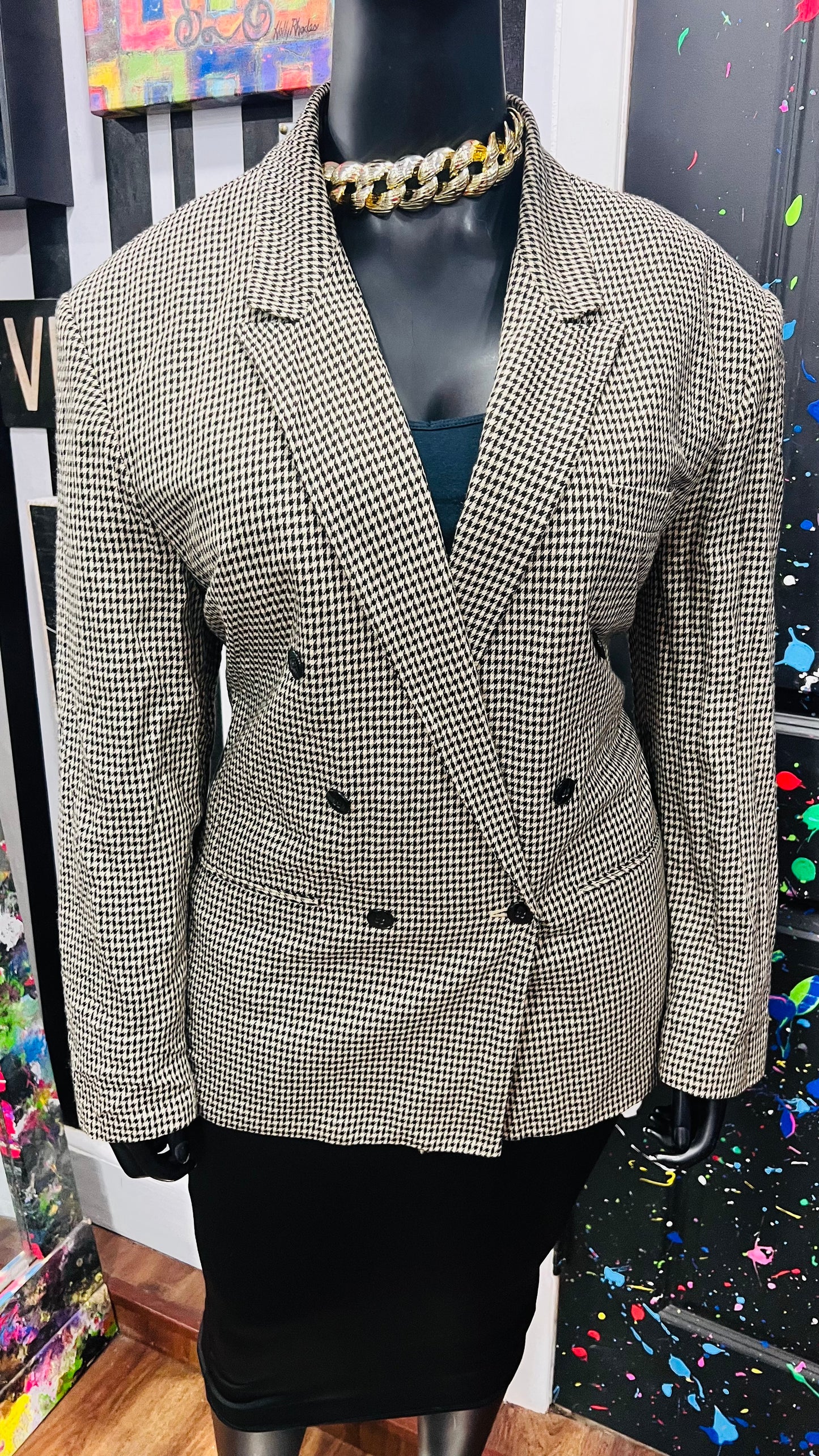 Vintage Black & Cream Houndstooth Blazer (18)