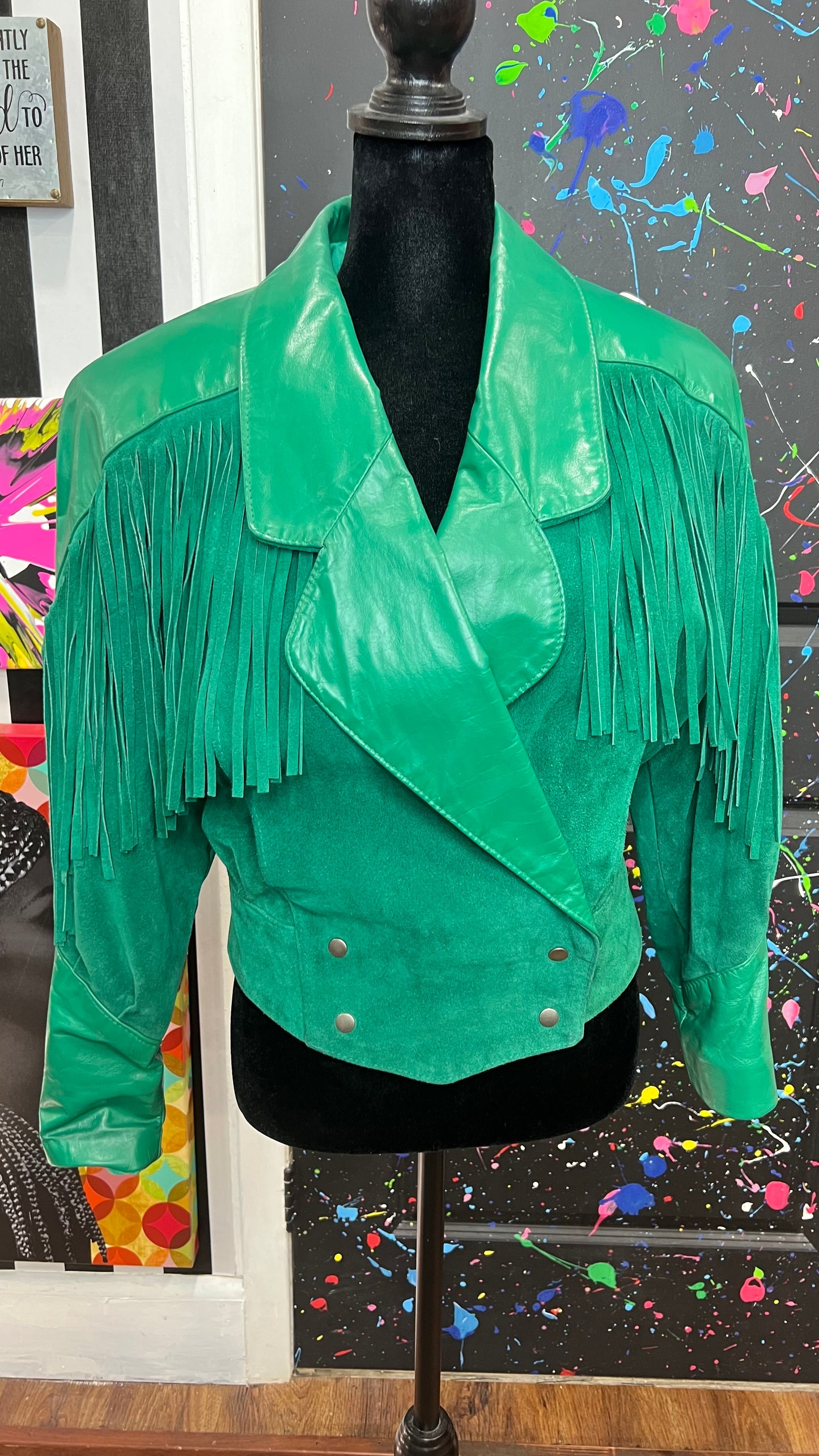 Vintage Genuine Leather & Suede Cropped Fringe Jacket (12/14)