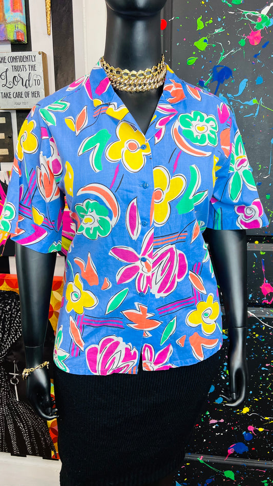 Vintage Floral Single Stitch Blouse (22W)