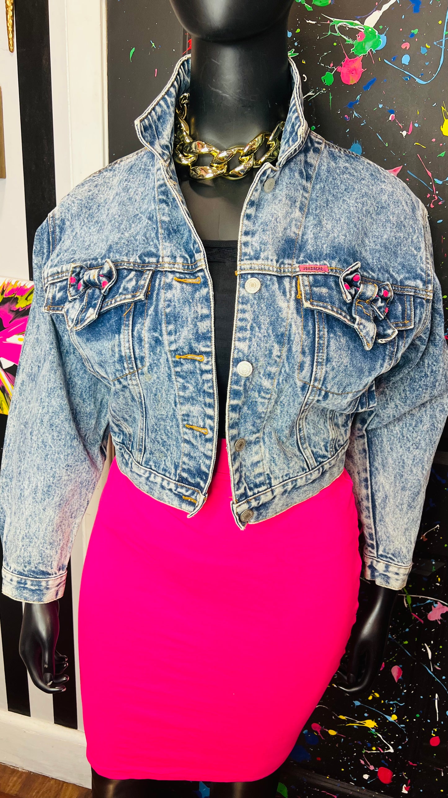 Vintage Polka Dot Bow Denim Jacket (12)