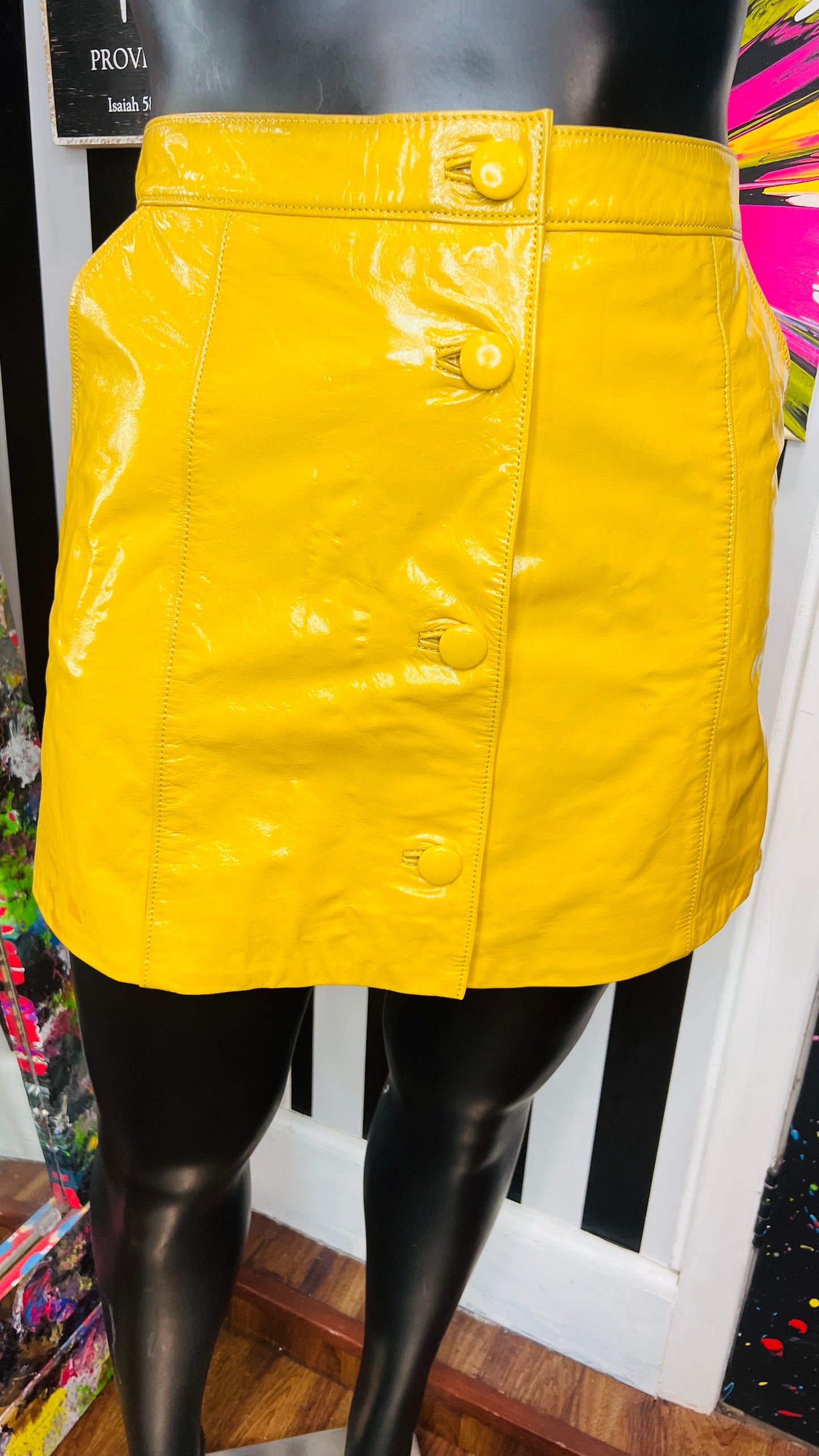 Coach Yellow Patent Faux Leather Skirt (14)